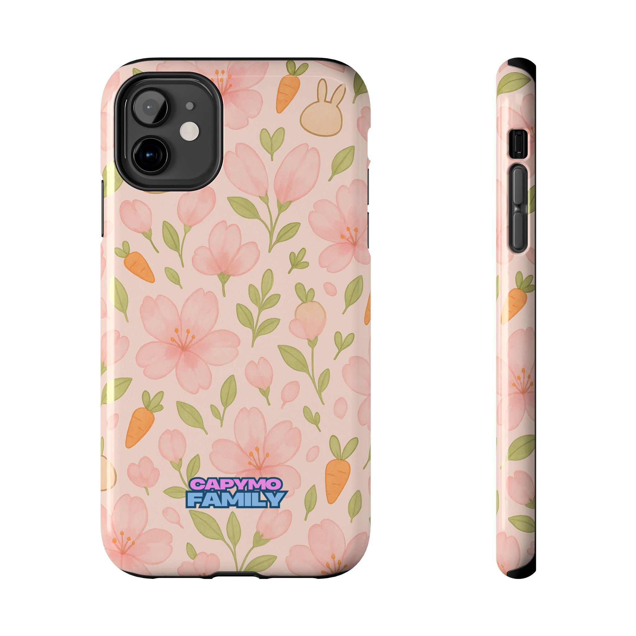 Capymo Family Bunny Blossom Spring Phone Case – Cute Floral iPhone Cover with Carrots & Sakura