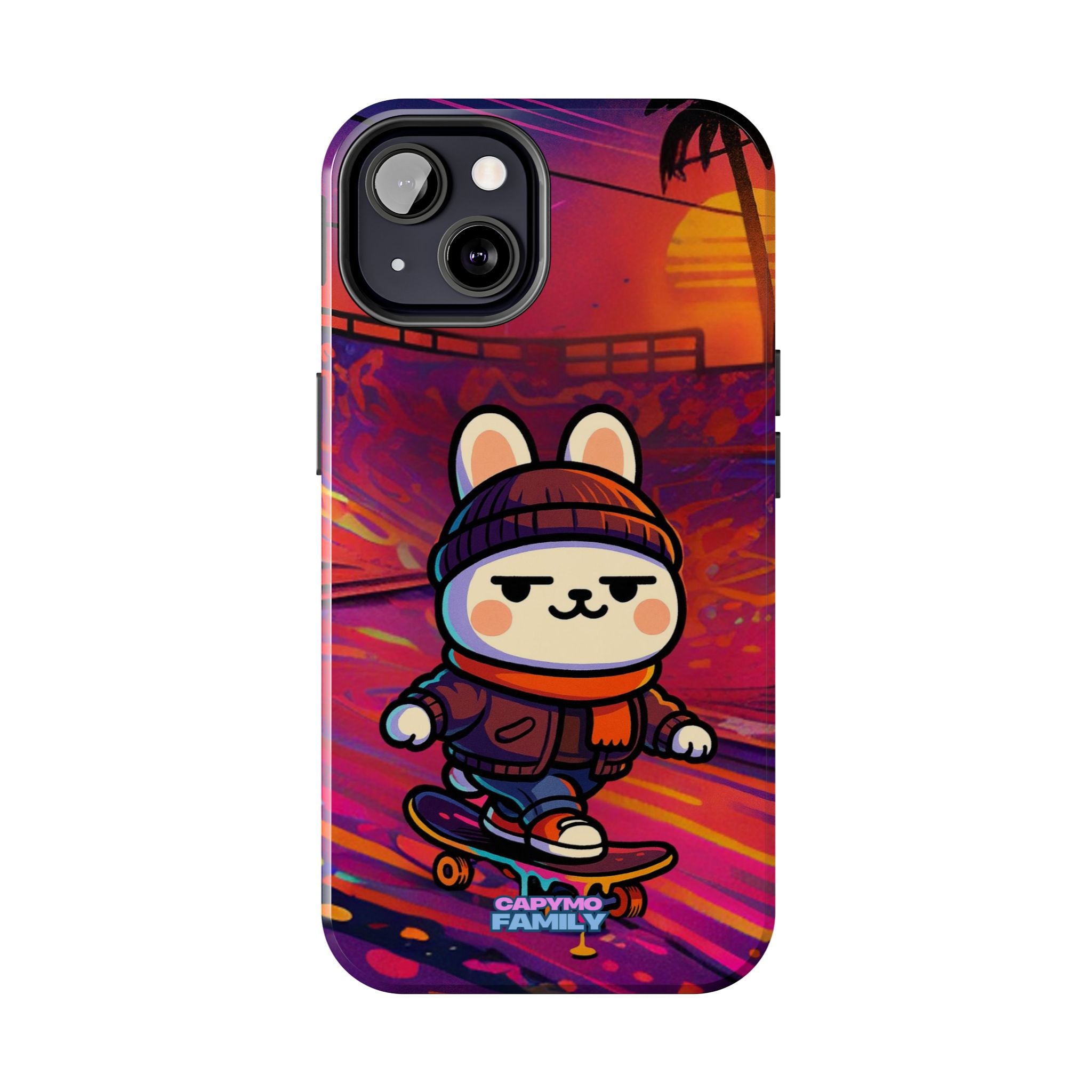 Capymo Family Sunset Skate Bunny Phone Case – Vibrant Skatepark Bunny "Toto" Phone Case