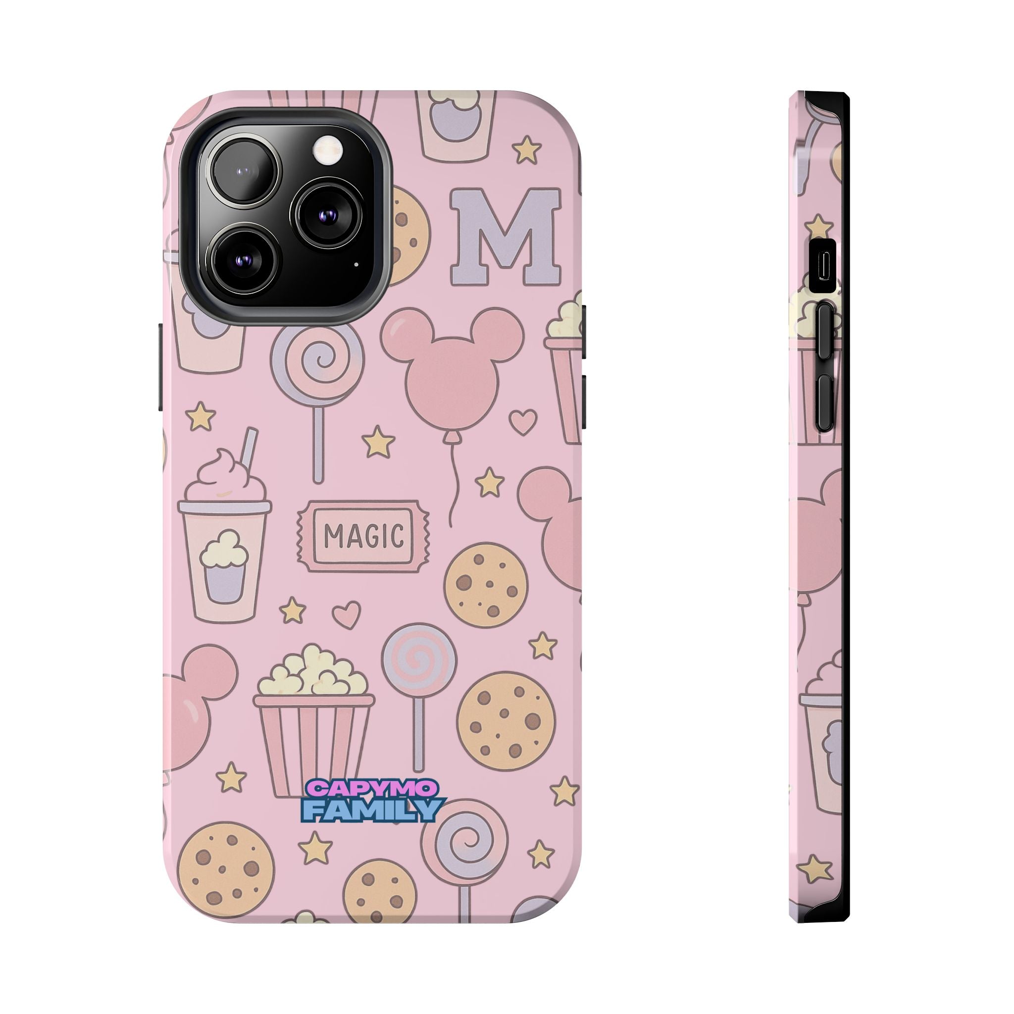 Capymo Family Kawaii Magic Snack Phone Case – Pastel Candy, Popcorn & Cookie Pattern Cover