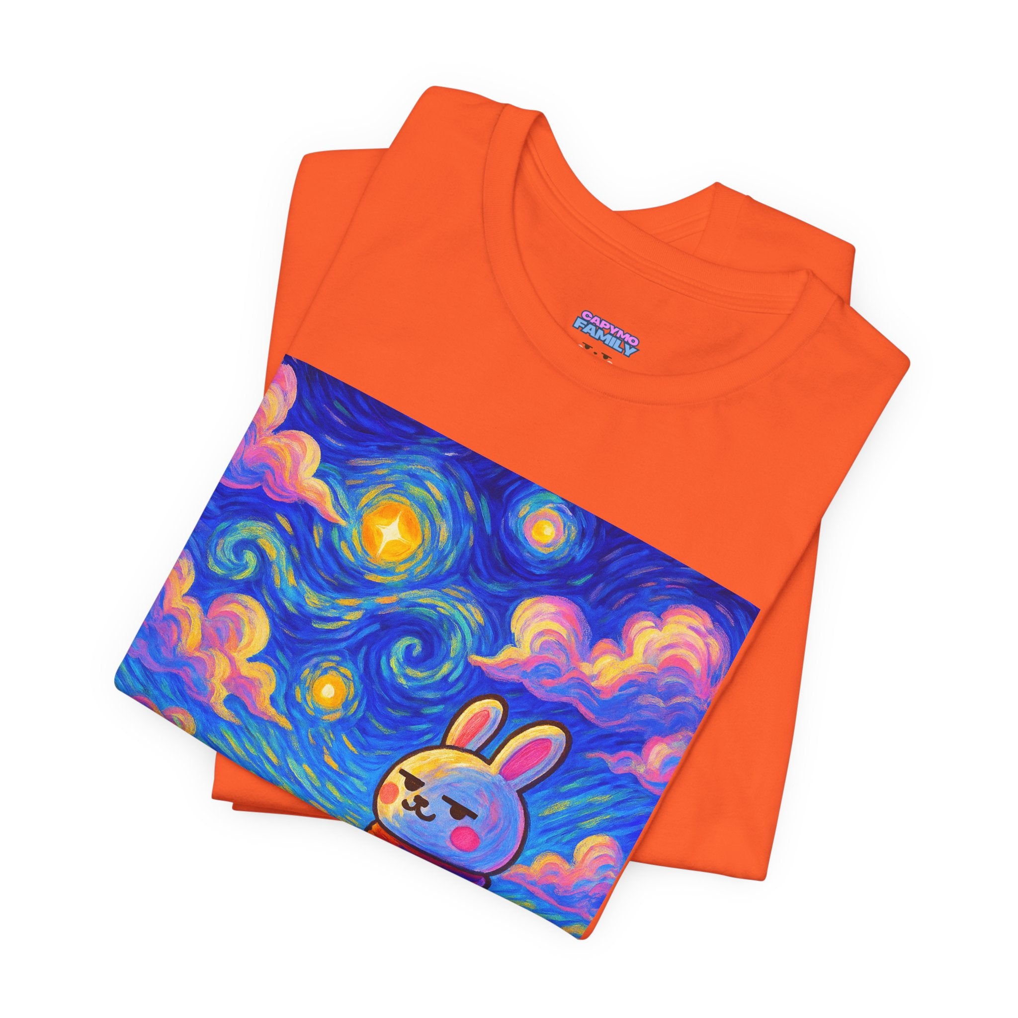 Capymo Family Starry Sky Night Vibrant Bunny Graphic Tee, Fun and Whimsical Short Sleeve Shirt, Perfect for Family Gatherings, Easter, or Everyday Wear