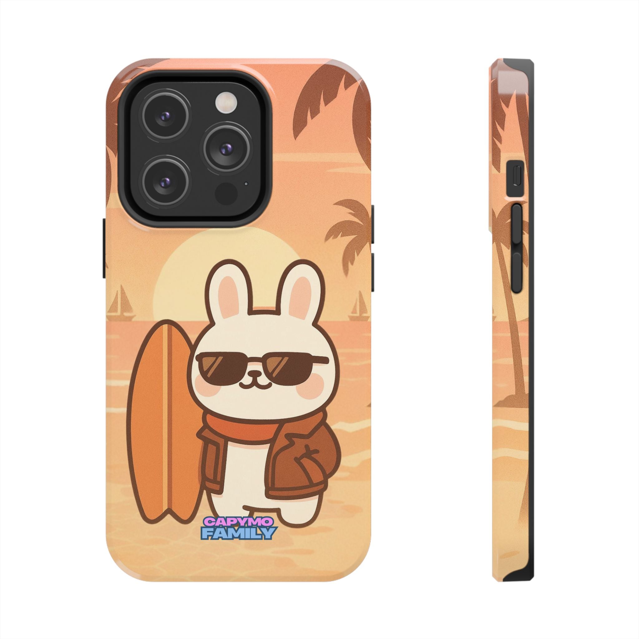 Capymo Family Sunset Surf Bunny Phone Case – Tropical Beach Skateboard Bunny "Toto" Phone Case