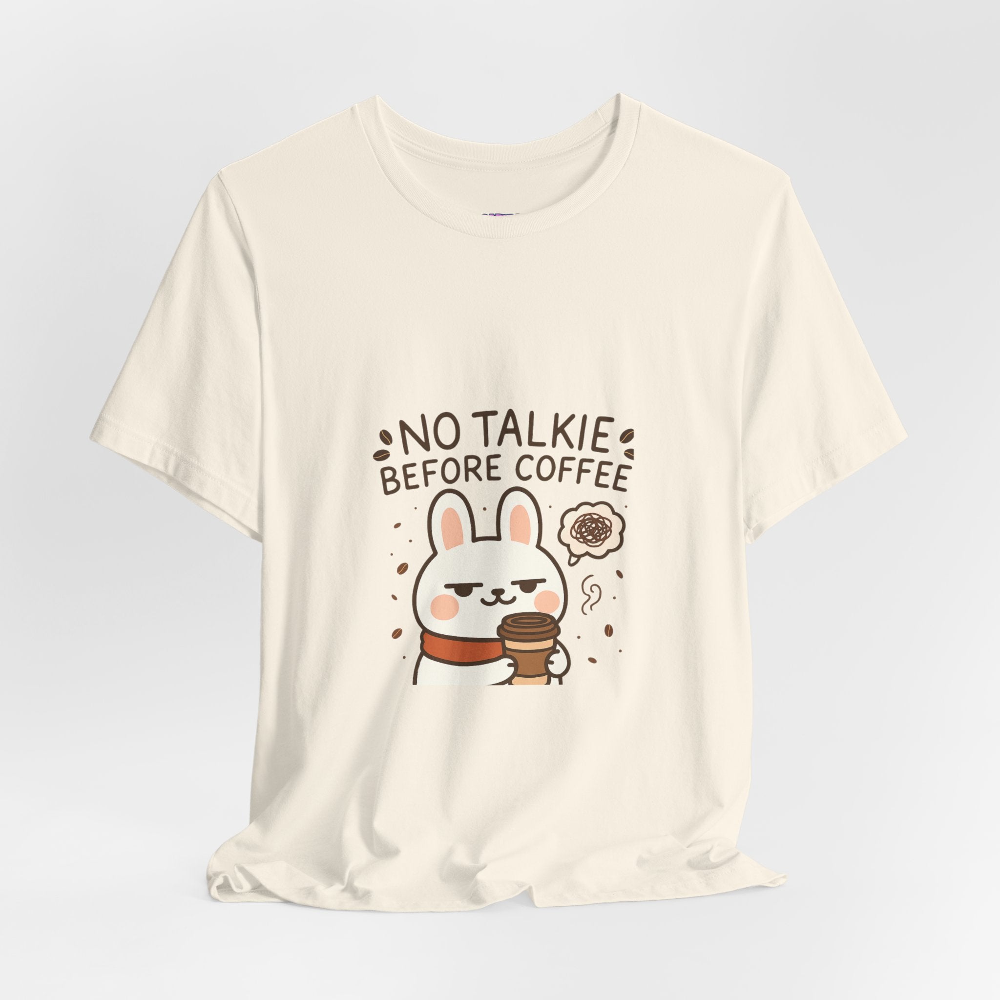 Capymo Family Kawaii Bunny Soft Cotton T-Shirt – "No Talkie Before Coffee" "Toto" The Bunny Cute Tee (Unisex)