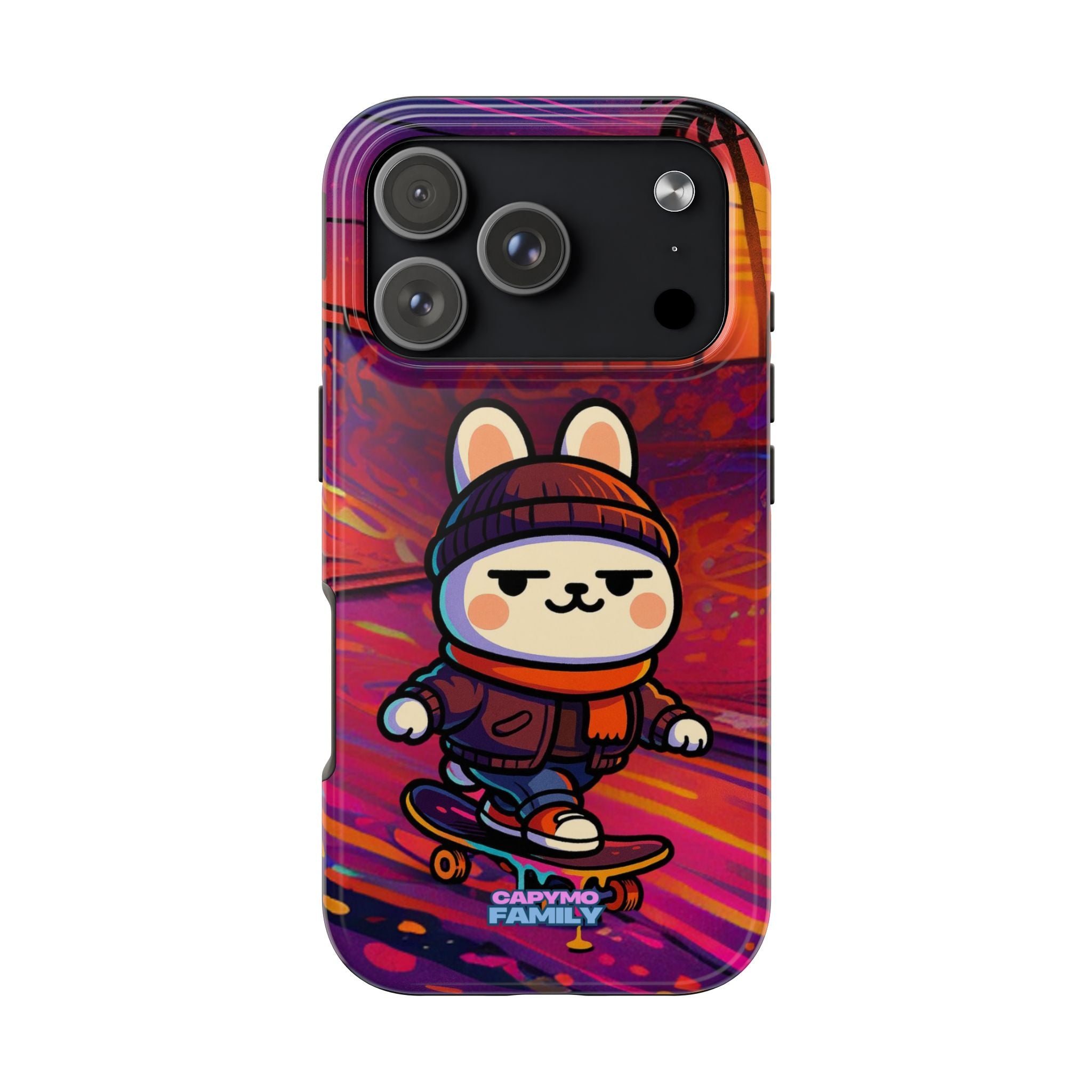 Capymo Family Sunset Skate Bunny Phone Case – Vibrant Skatepark Bunny "Toto" Phone Case