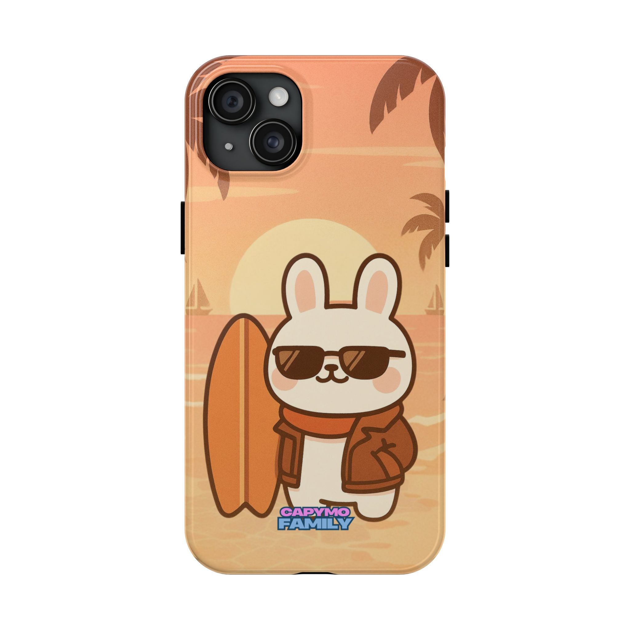 Capymo Family Sunset Surf Bunny Phone Case – Tropical Beach Skateboard Bunny "Toto" Phone Case