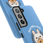 Capymo Family “Donut Worry, Be Soft” Phone Case – Cute Bunny & Donut Positive Vibes Cover