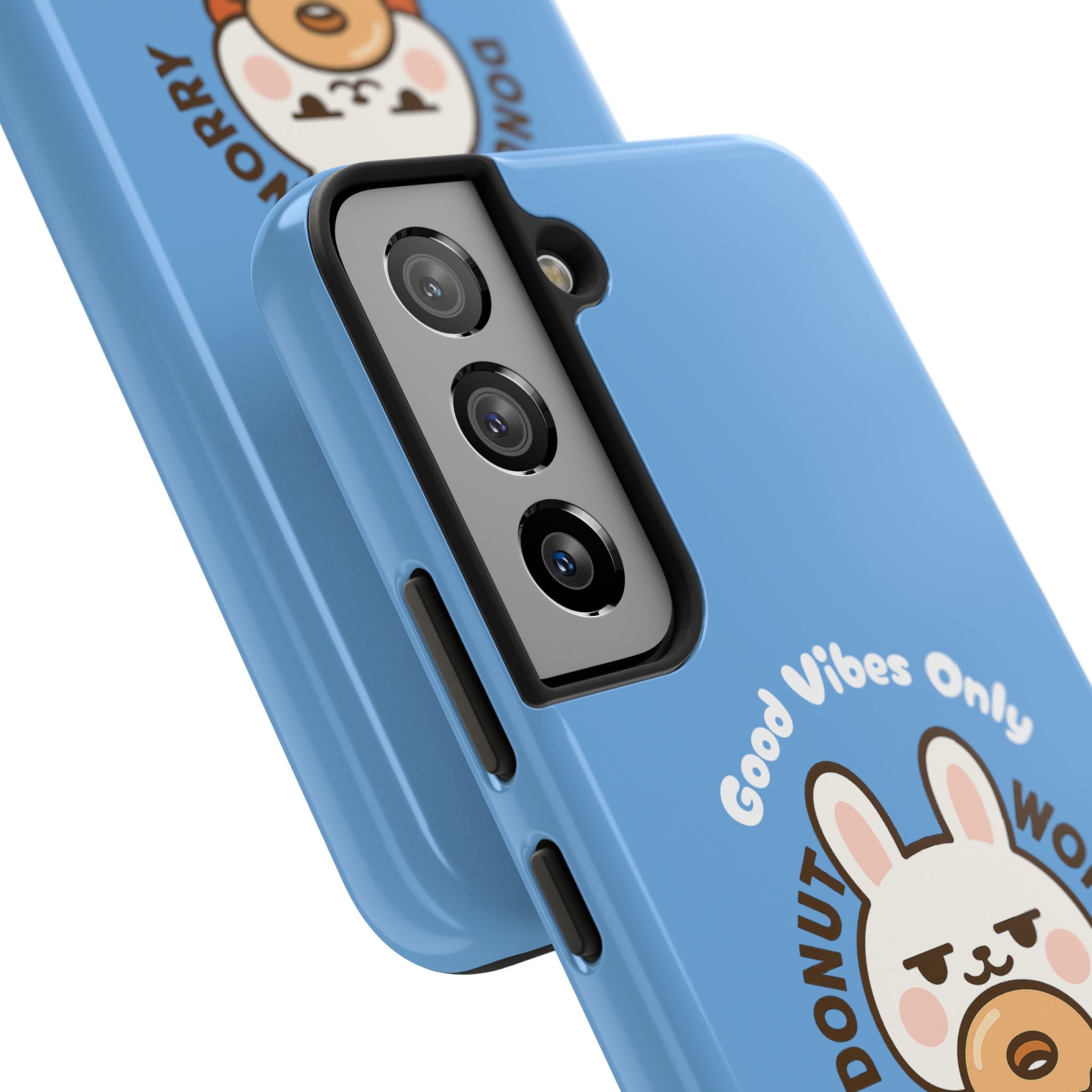 Capymo Family “Donut Worry, Be Soft” Phone Case – Cute Bunny & Donut Positive Vibes Cover