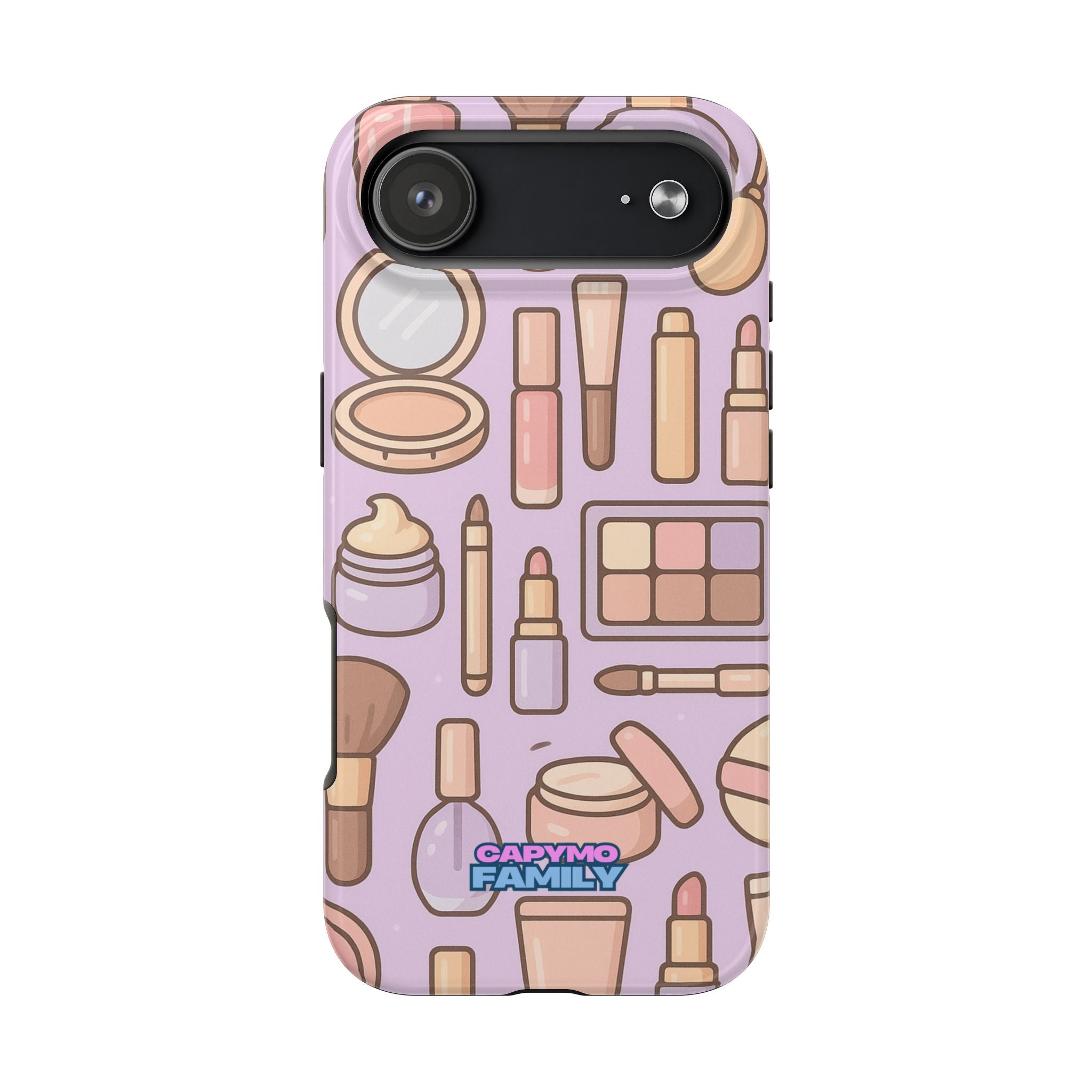 Capymo Family Kawaii Makeup Phone Case – Cute Girly iPhone Cover with Cosmetic Beauty Pattern