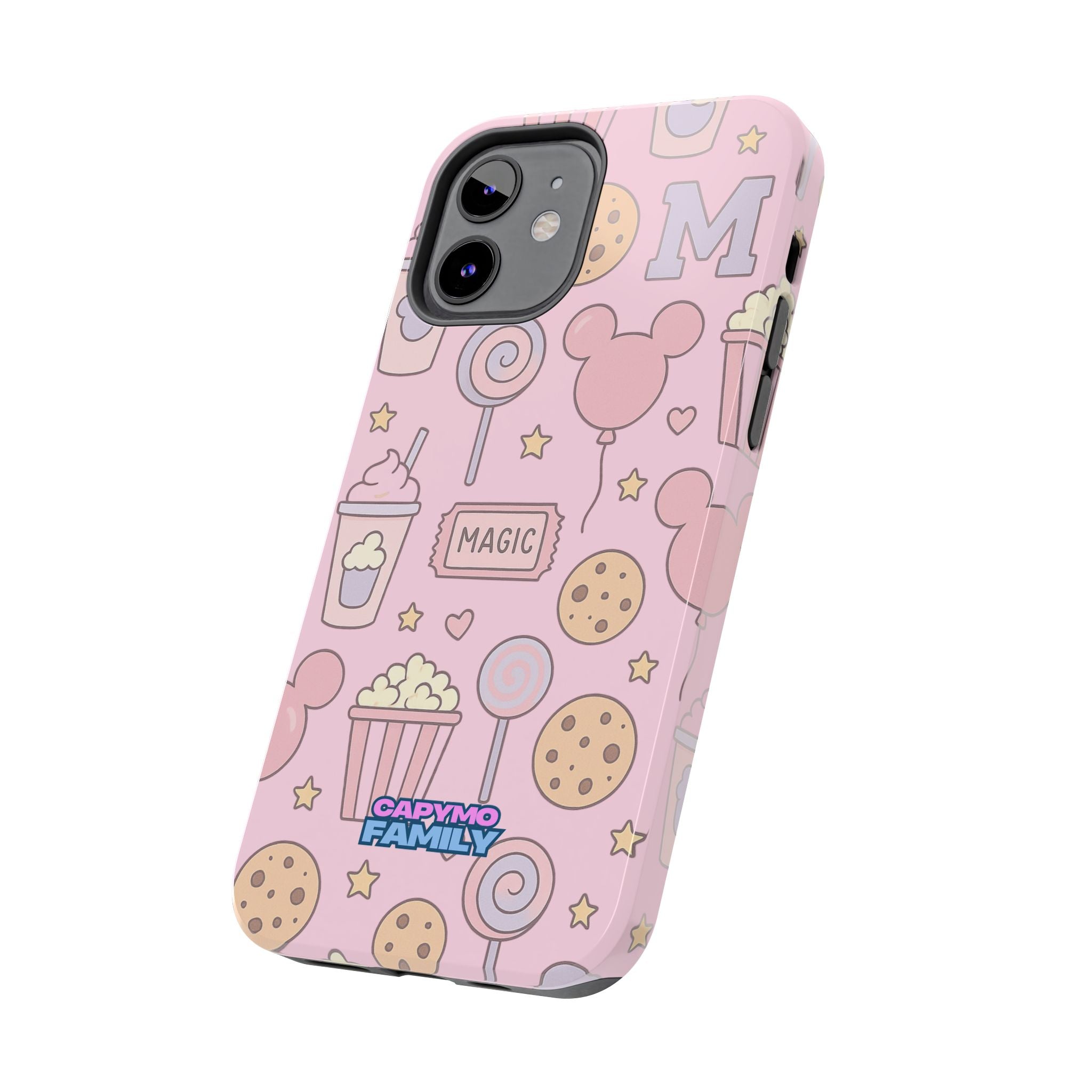 Capymo Family Kawaii Magic Snack Phone Case – Pastel Candy, Popcorn & Cookie Pattern Cover