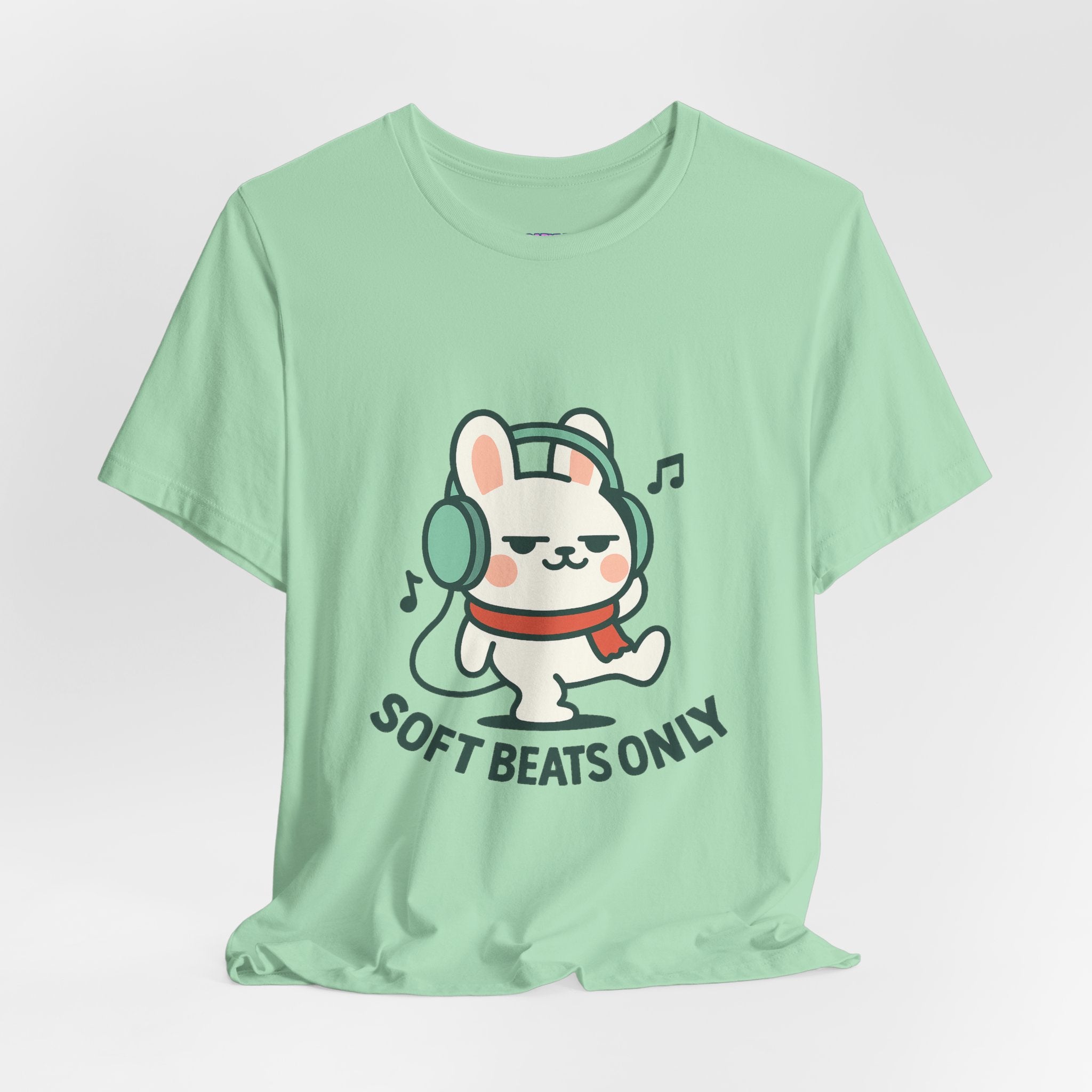 Capymo Family Cute Bunny Music Unisex Tee, Soft Beats Only, Gift for Music Lovers, Relaxed Fit T-Shirt, Animal Lover Apparel, Casual Wear