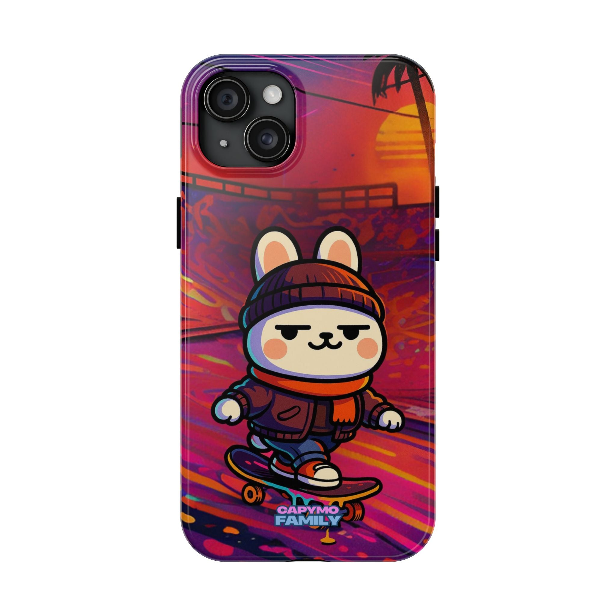 Capymo Family Sunset Skate Bunny Phone Case – Vibrant Skatepark Bunny "Toto" Phone Case