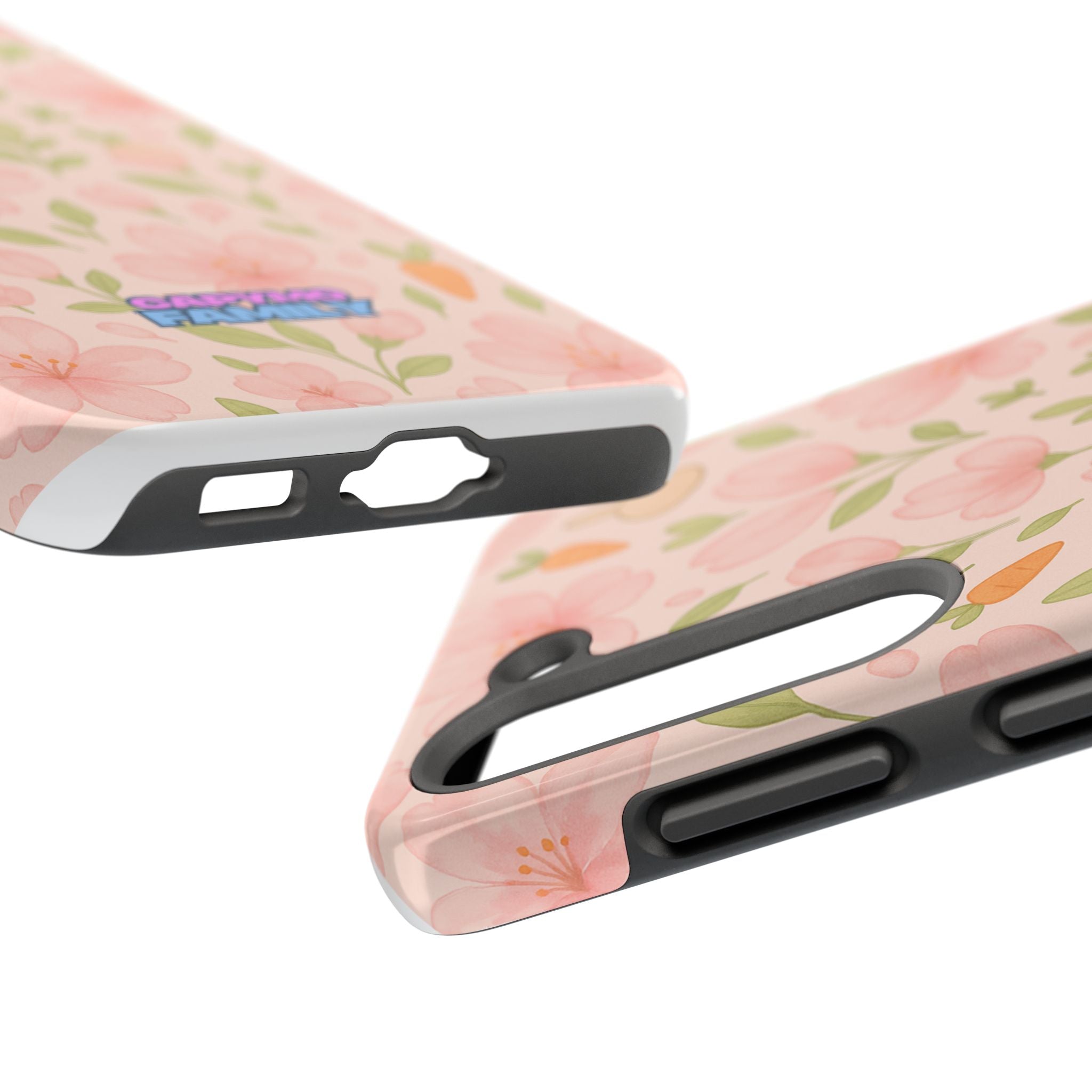 Capymo Family Bunny Blossom Spring Phone Case – Cute Floral iPhone Cover with Carrots & Sakura