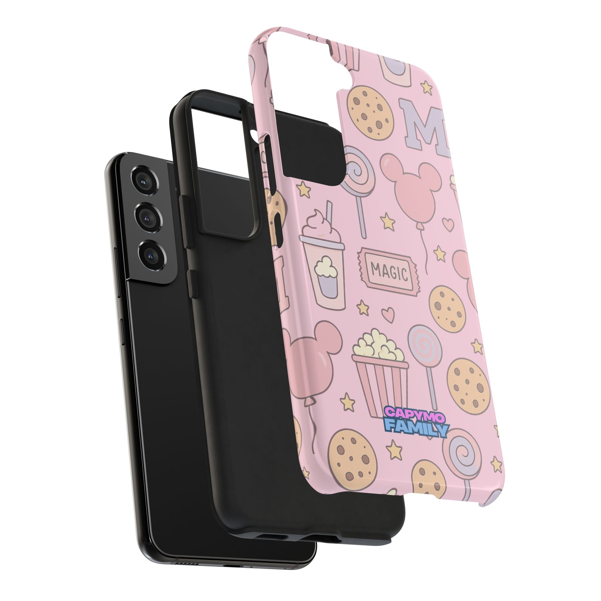 Capymo Family Kawaii Magic Snack Phone Case – Pastel Candy, Popcorn & Cookie Pattern Cover