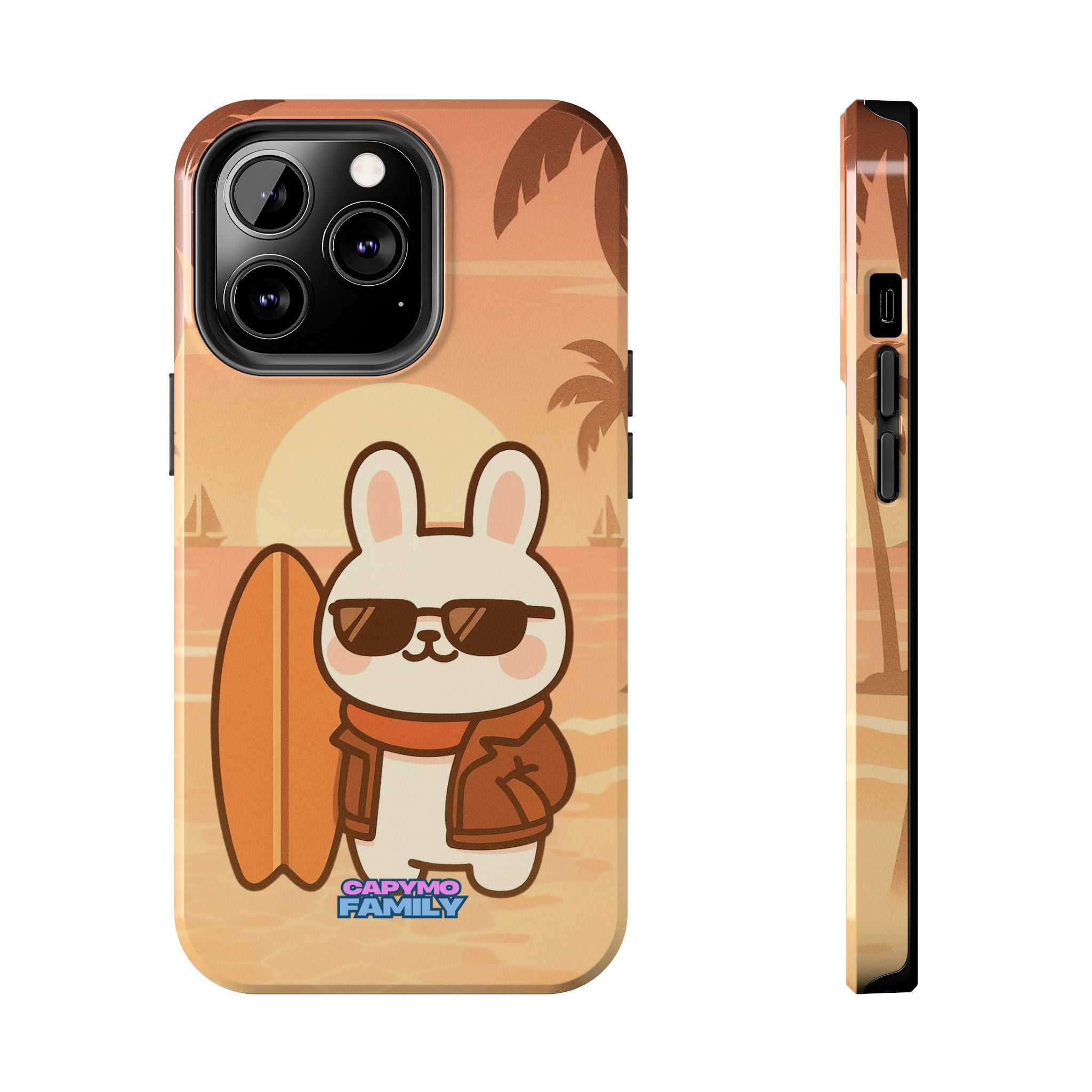 Capymo Family Sunset Surf Bunny Phone Case – Tropical Beach Skateboard Bunny "Toto" Phone Case