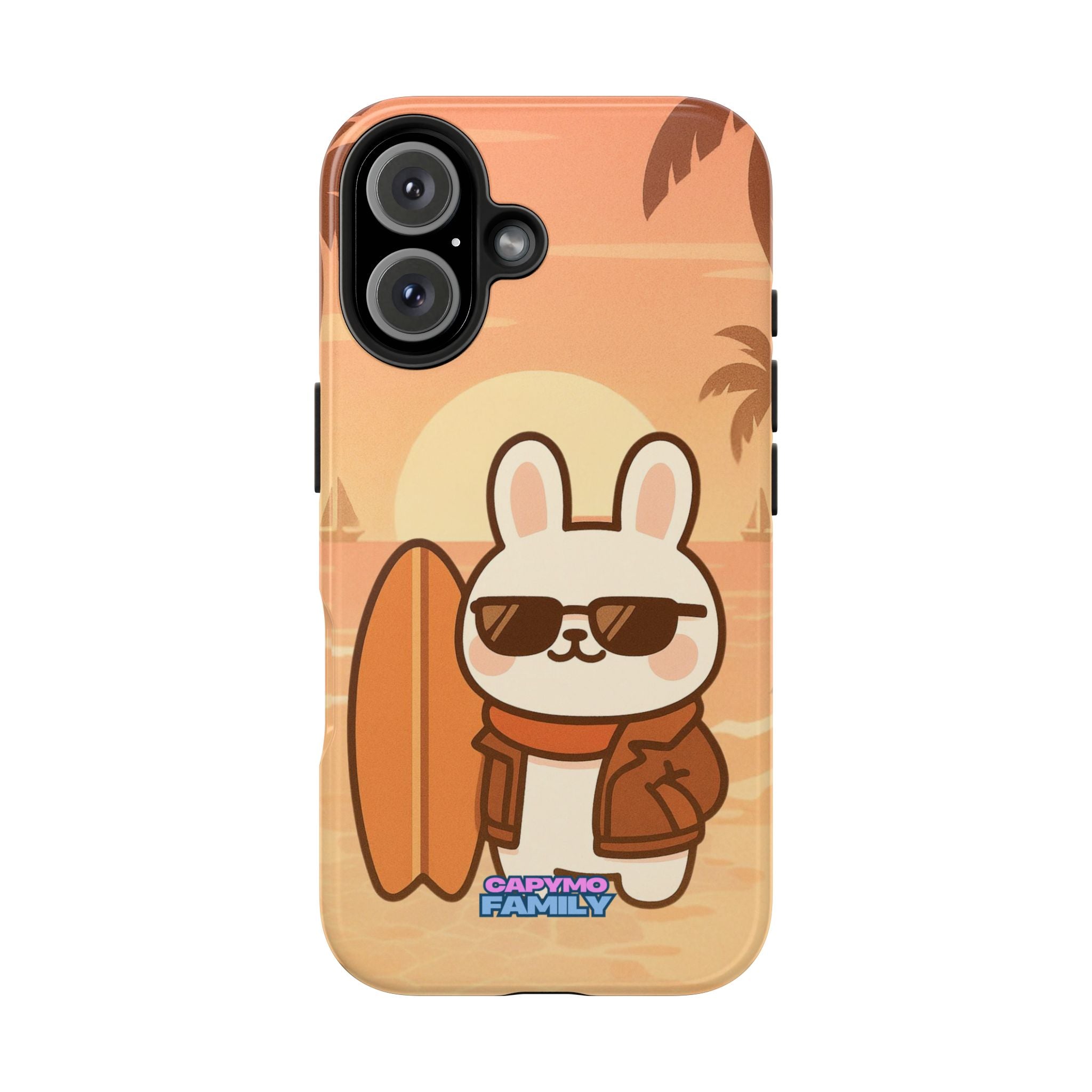 Capymo Family Sunset Surf Bunny Phone Case – Tropical Beach Skateboard Bunny "Toto" Phone Case
