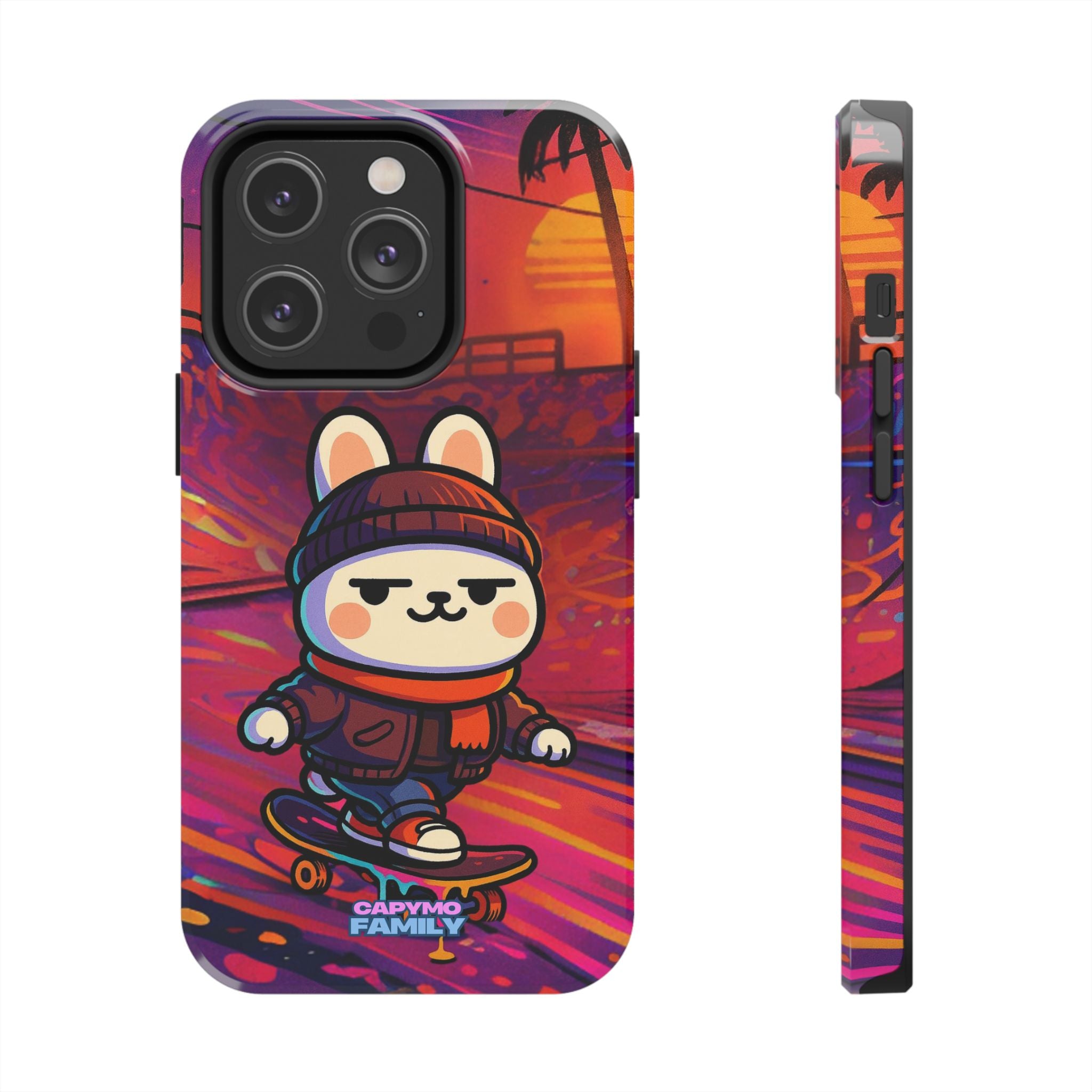 Capymo Family Sunset Skate Bunny Phone Case – Vibrant Skatepark Bunny "Toto" Phone Case