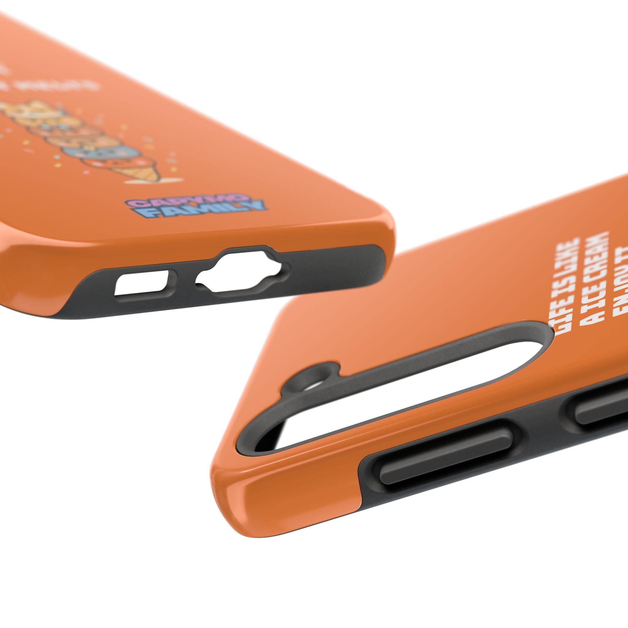 Capymo Family Ice Cream Cat Quote Phone Case – Cute Orange iPhone Cover with Motivational Saying