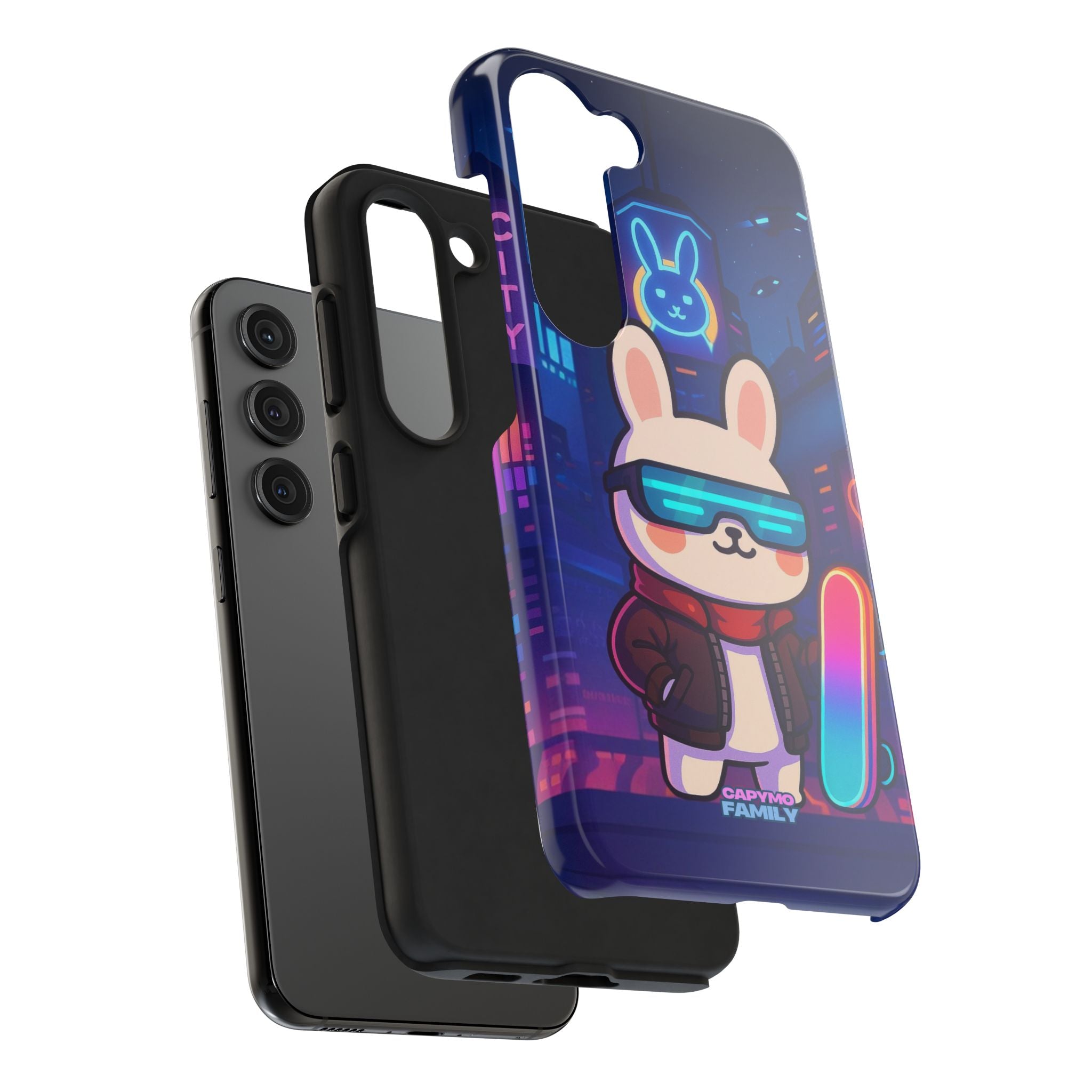 Capymo Family Cute Cartoon Bunny Tough Phone Case –Cyberpunk Bunny "Toto" Phone Case