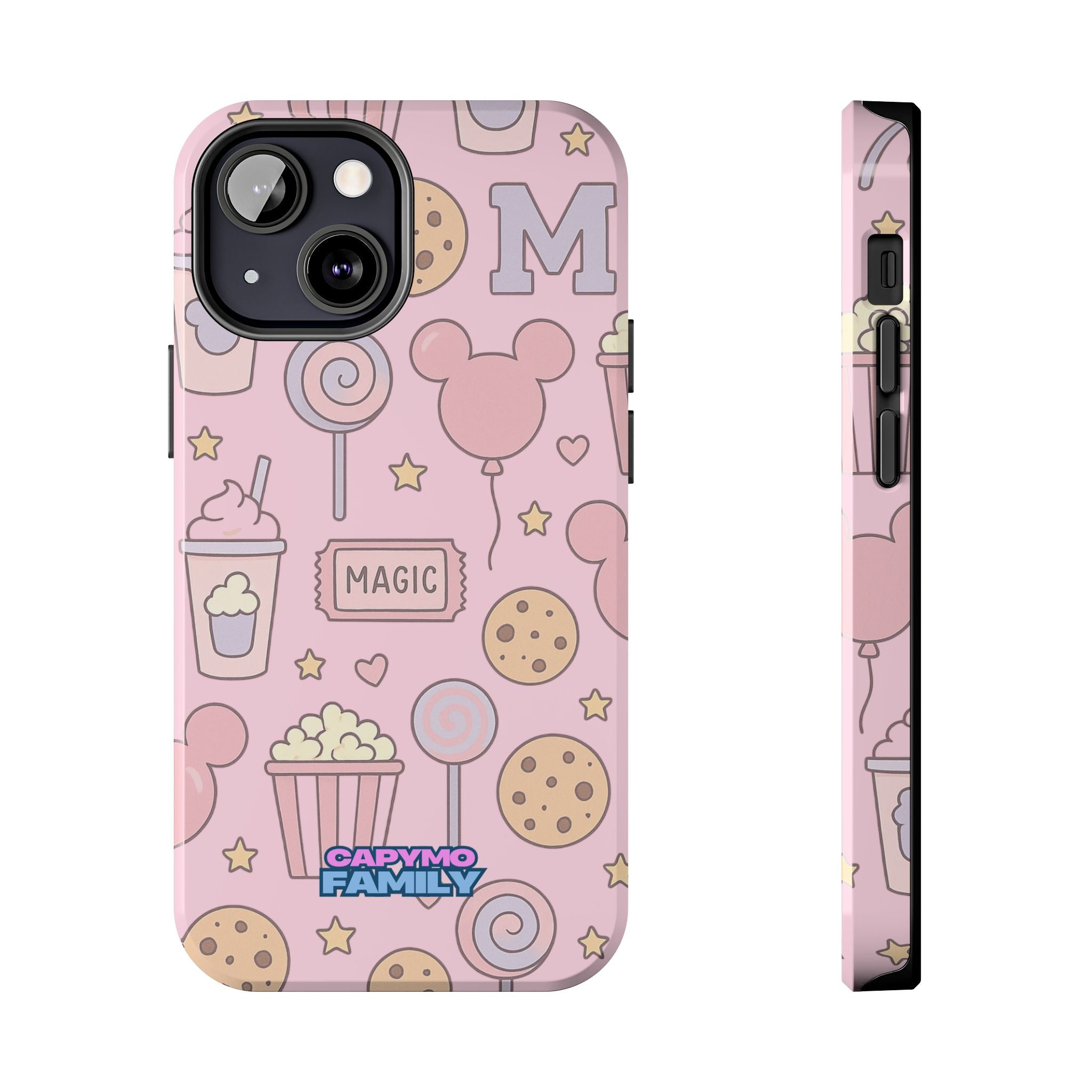 Capymo Family Kawaii Magic Snack Phone Case – Pastel Candy, Popcorn & Cookie Pattern Cover