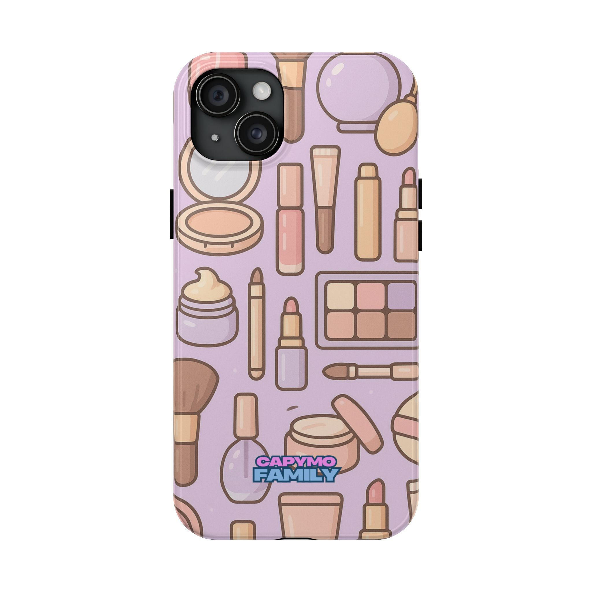 Capymo Family Kawaii Makeup Phone Case – Cute Girly iPhone Cover with Cosmetic Beauty Pattern