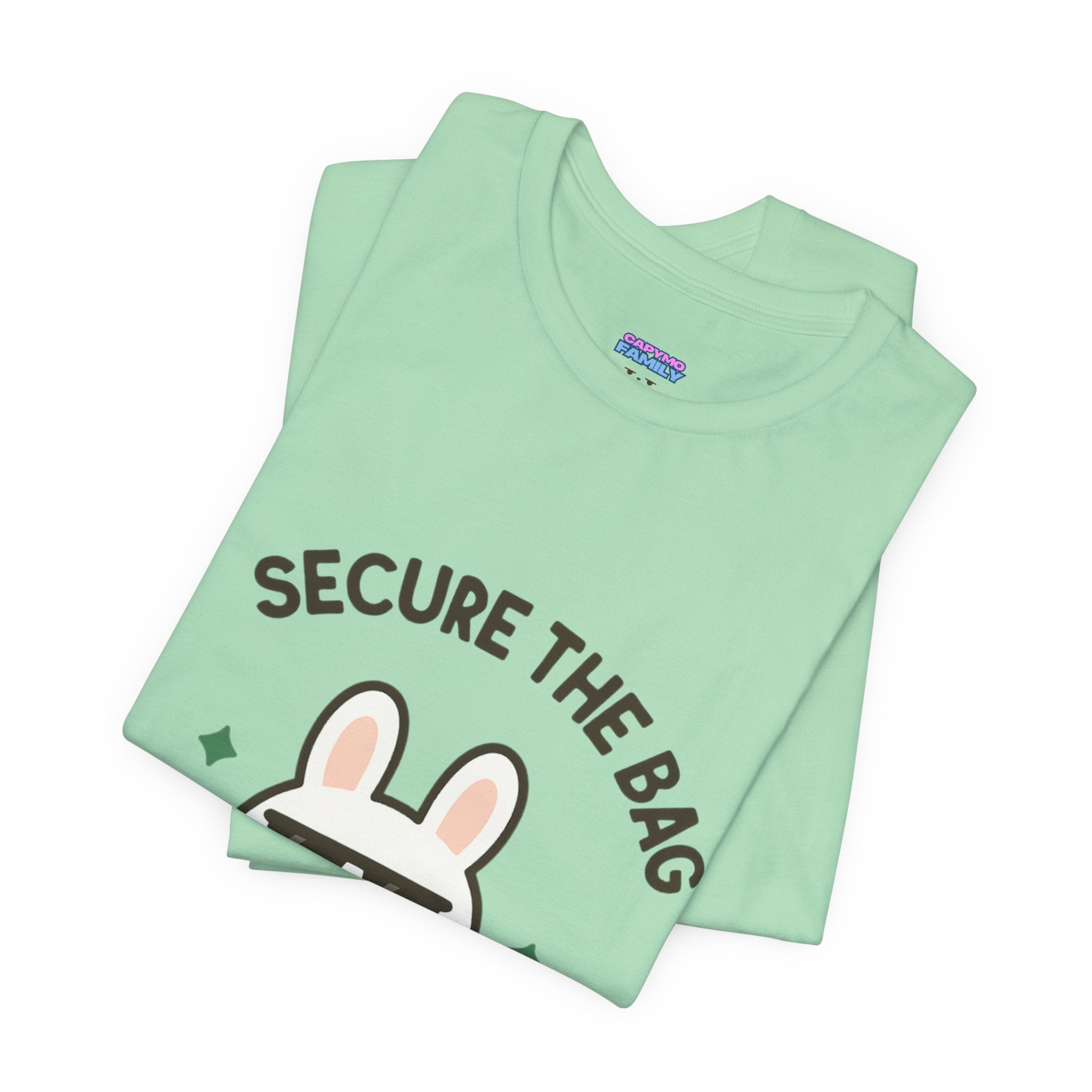 Capymo Family Kawaii Bunny Soft Cotton T-Shirt – "Secure the Bag" "Toto" The Bunny Cute Tee (Unisex)