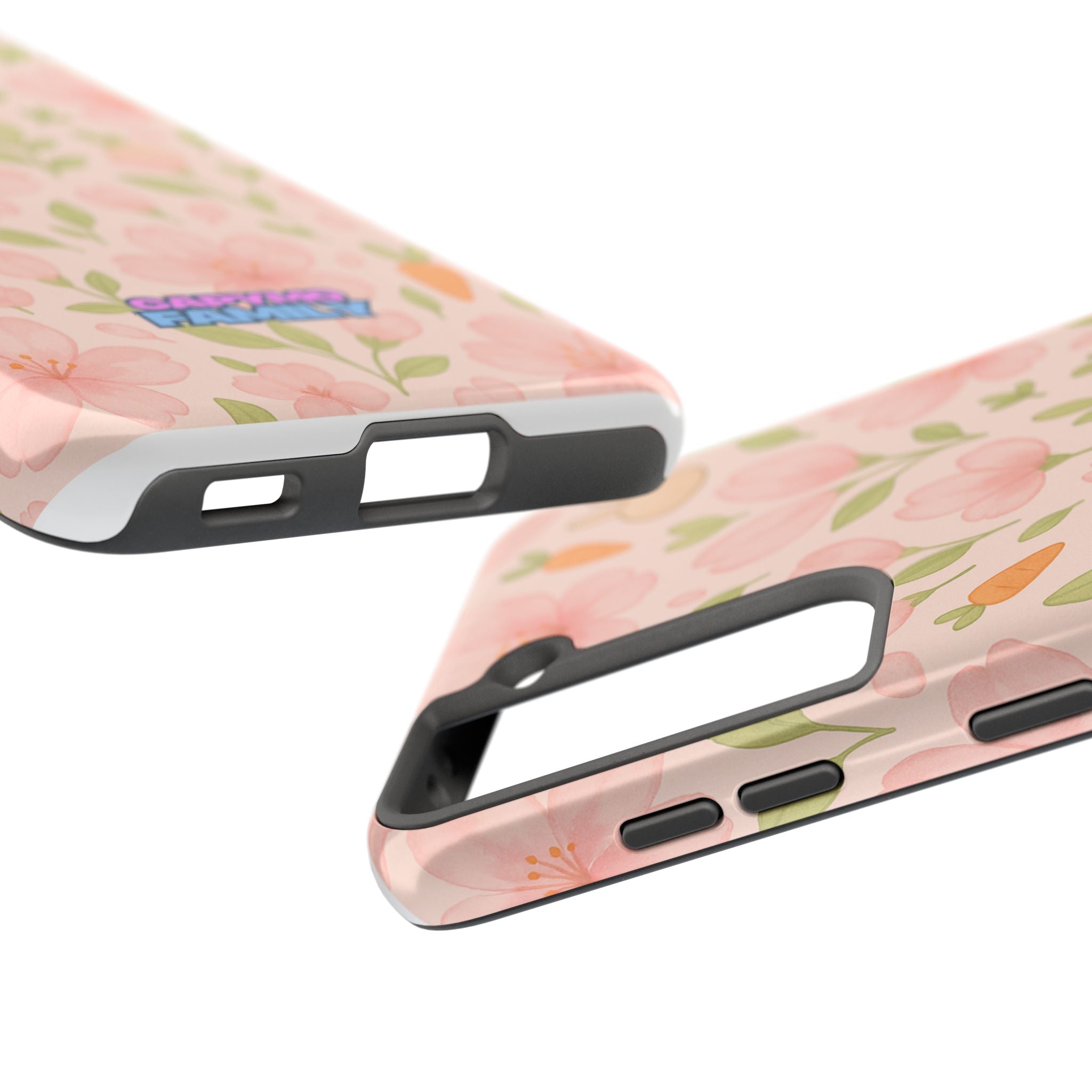 Capymo Family Bunny Blossom Spring Phone Case – Cute Floral iPhone Cover with Carrots & Sakura