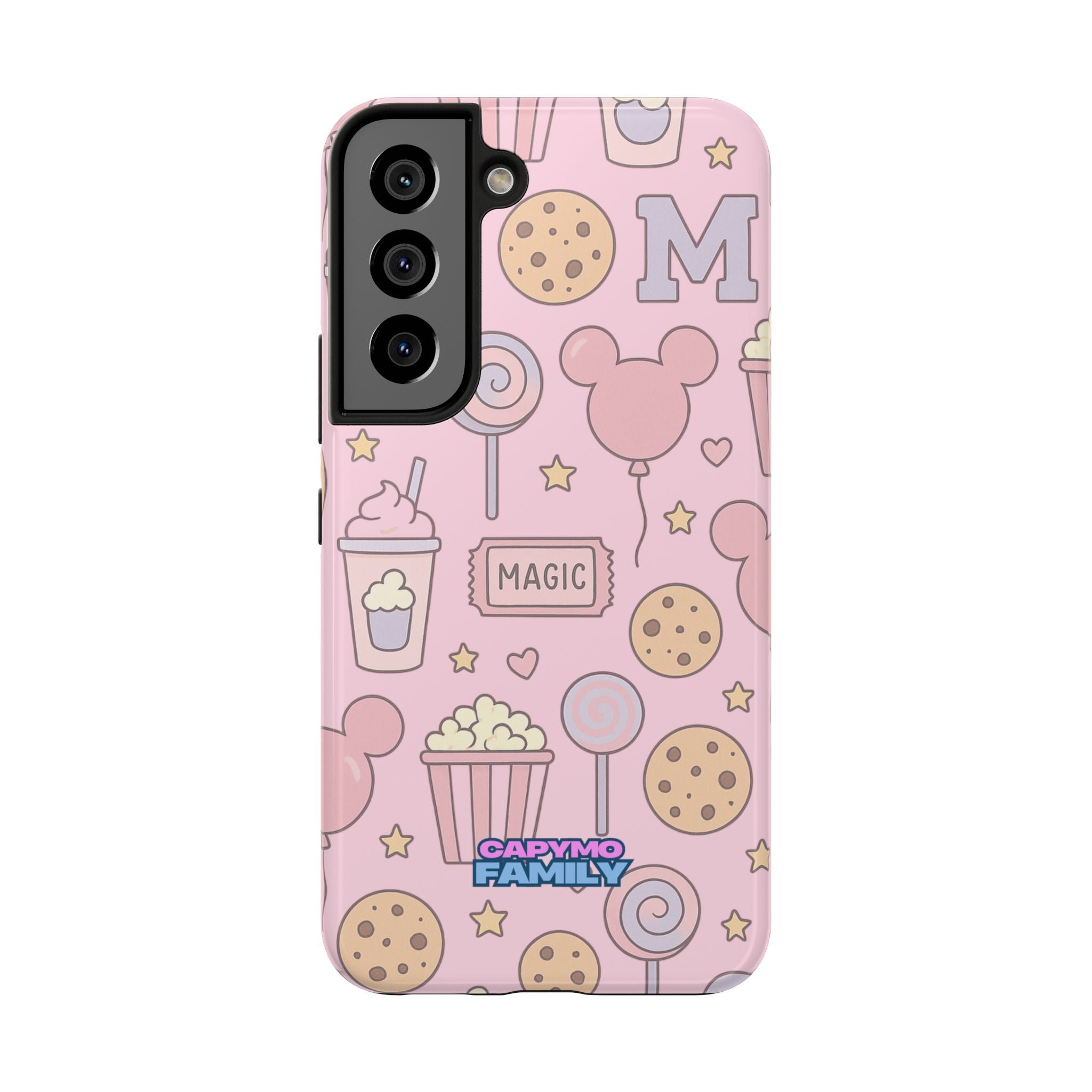 Capymo Family Kawaii Magic Snack Phone Case – Pastel Candy, Popcorn & Cookie Pattern Cover