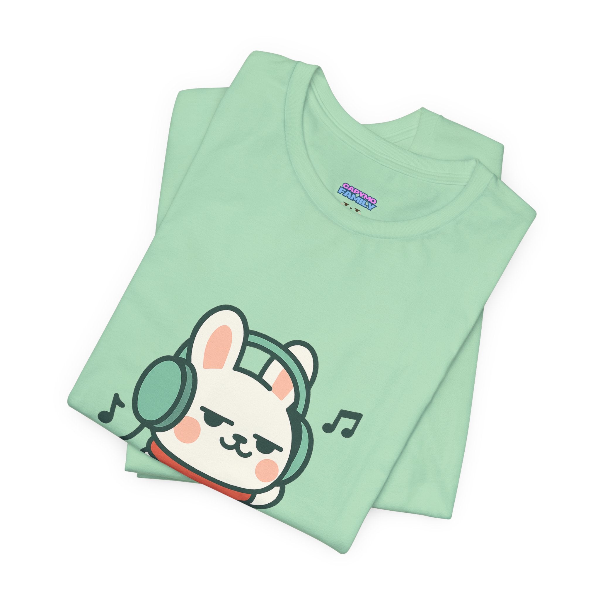 Capymo Family Cute Bunny Music Unisex Tee, Soft Beats Only, Gift for Music Lovers, Relaxed Fit T-Shirt, Animal Lover Apparel, Casual Wear