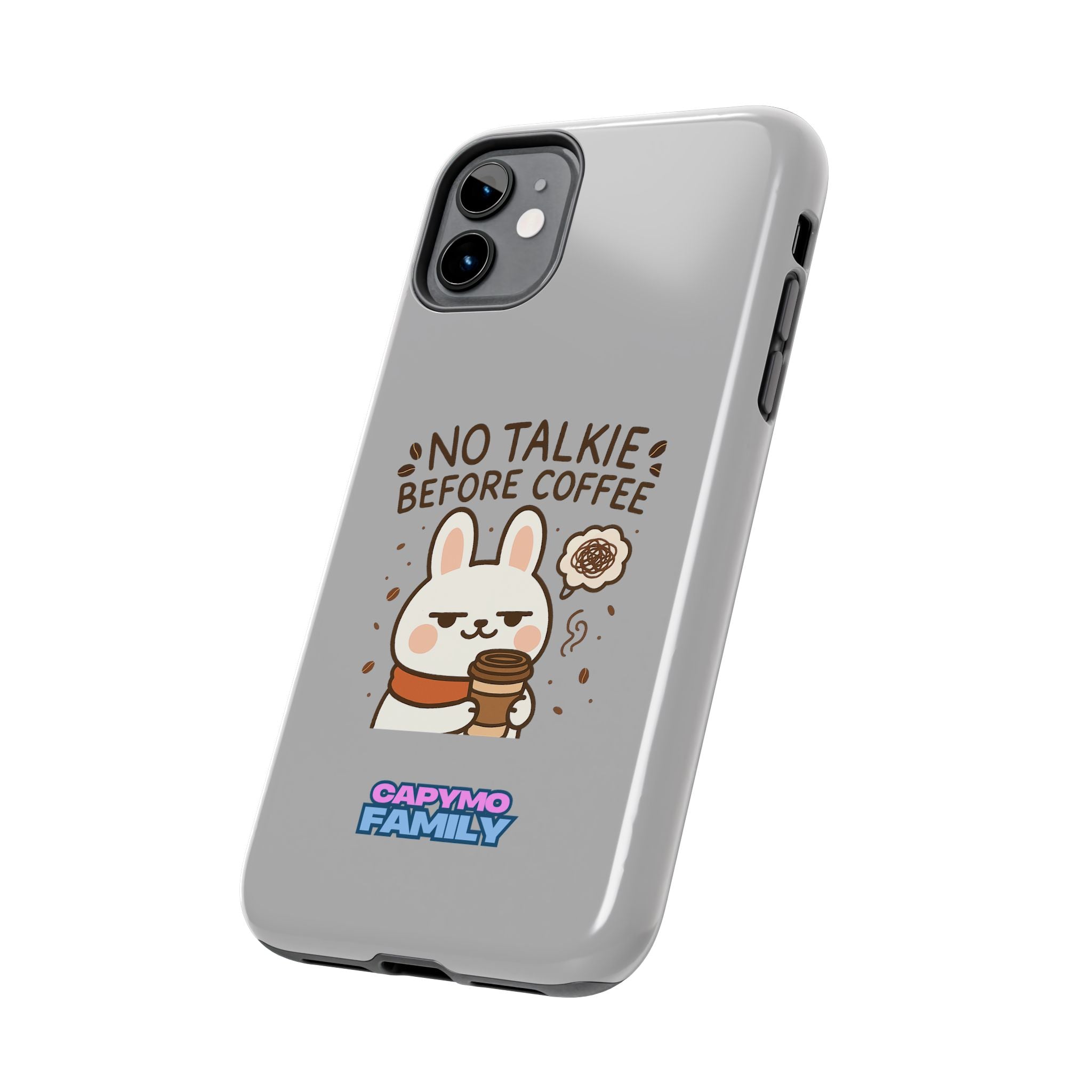 Capymo Family “No Talkie Before Coffee” Phone Case – Grumpy Bunny Morning Mood
