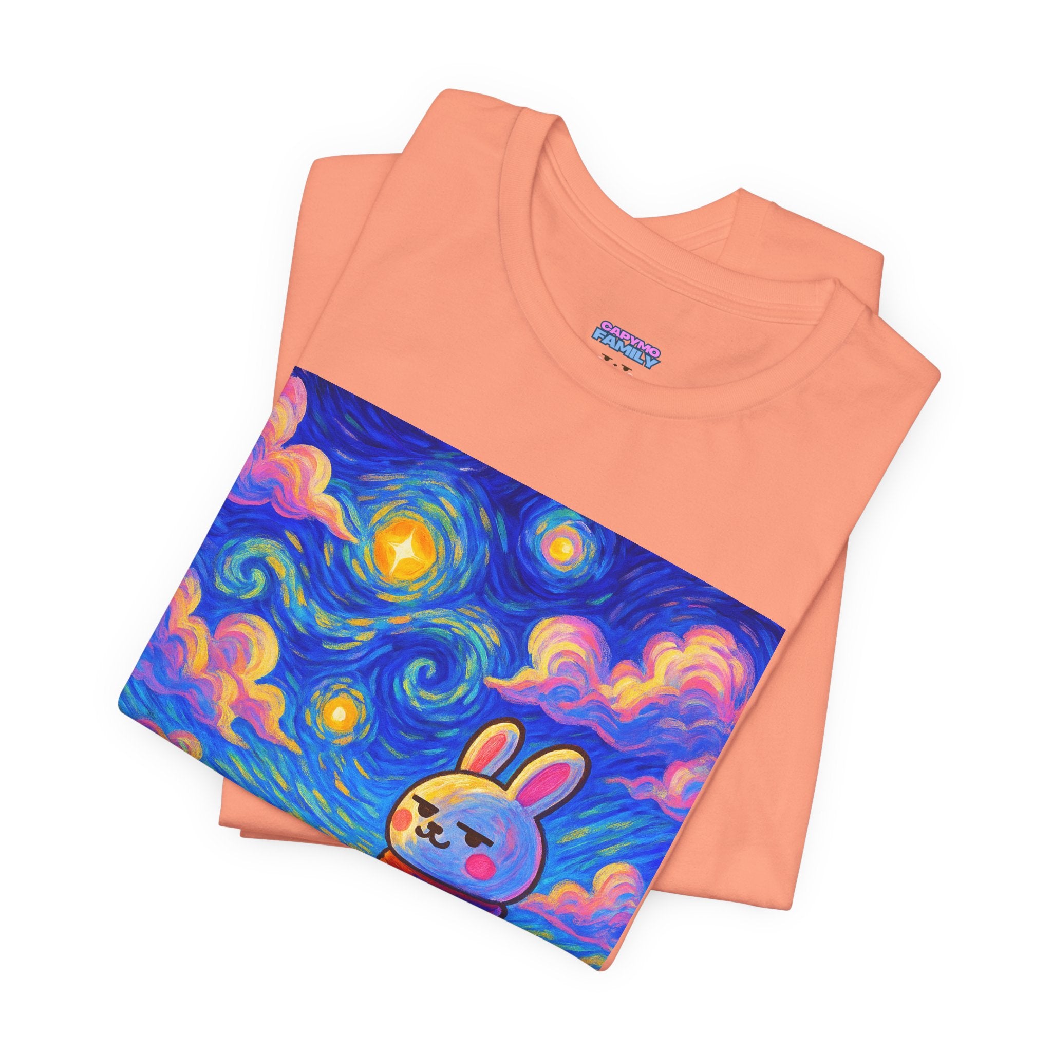 Capymo Family Starry Sky Night Vibrant Bunny Graphic Tee, Fun and Whimsical Short Sleeve Shirt, Perfect for Family Gatherings, Easter, or Everyday Wear