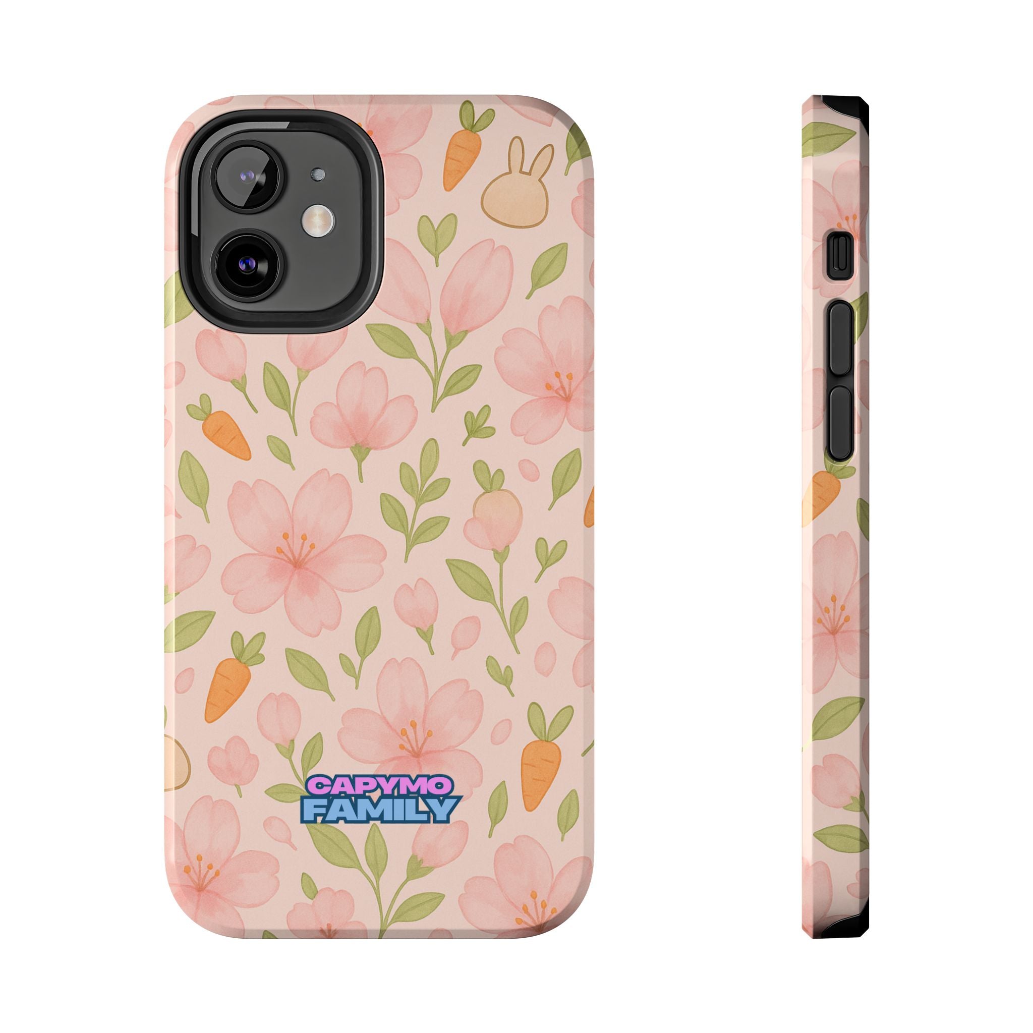 Capymo Family Bunny Blossom Spring Phone Case – Cute Floral iPhone Cover with Carrots & Sakura