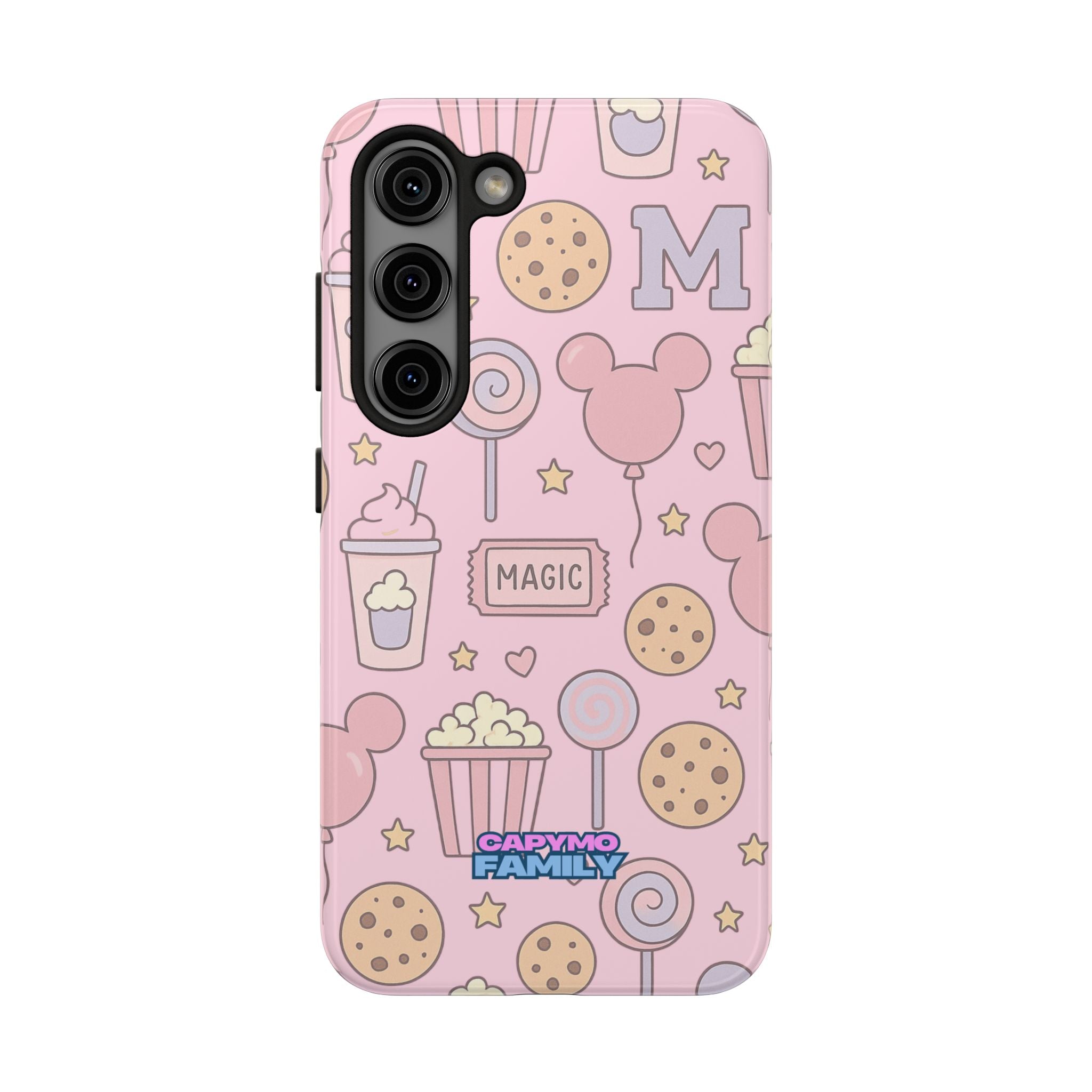 Capymo Family Kawaii Magic Snack Phone Case – Pastel Candy, Popcorn & Cookie Pattern Cover