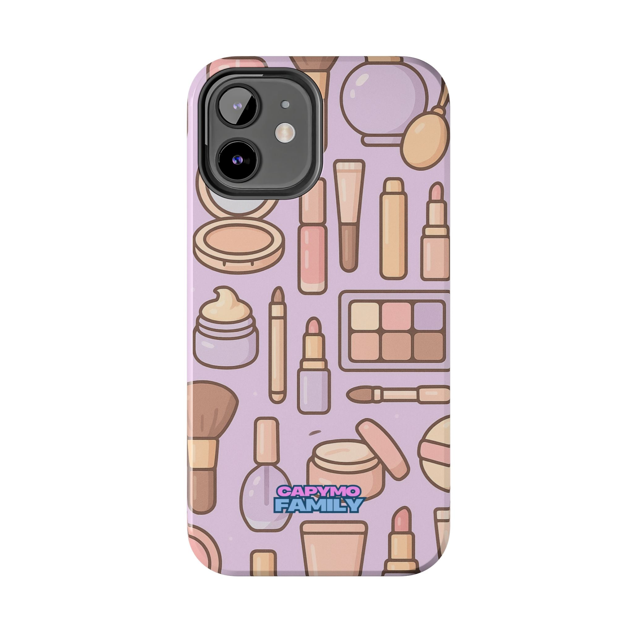 Capymo Family Kawaii Makeup Phone Case – Cute Girly iPhone Cover with Cosmetic Beauty Pattern