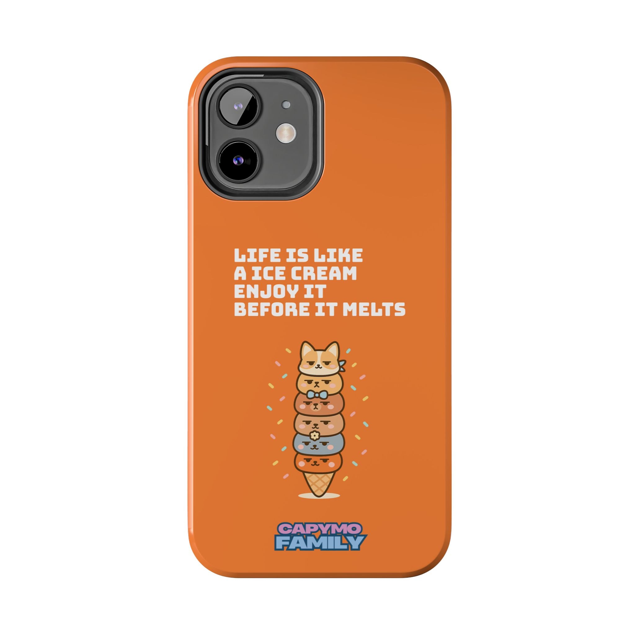 Capymo Family Ice Cream Cat Quote Phone Case – Cute Orange iPhone Cover with Motivational Saying