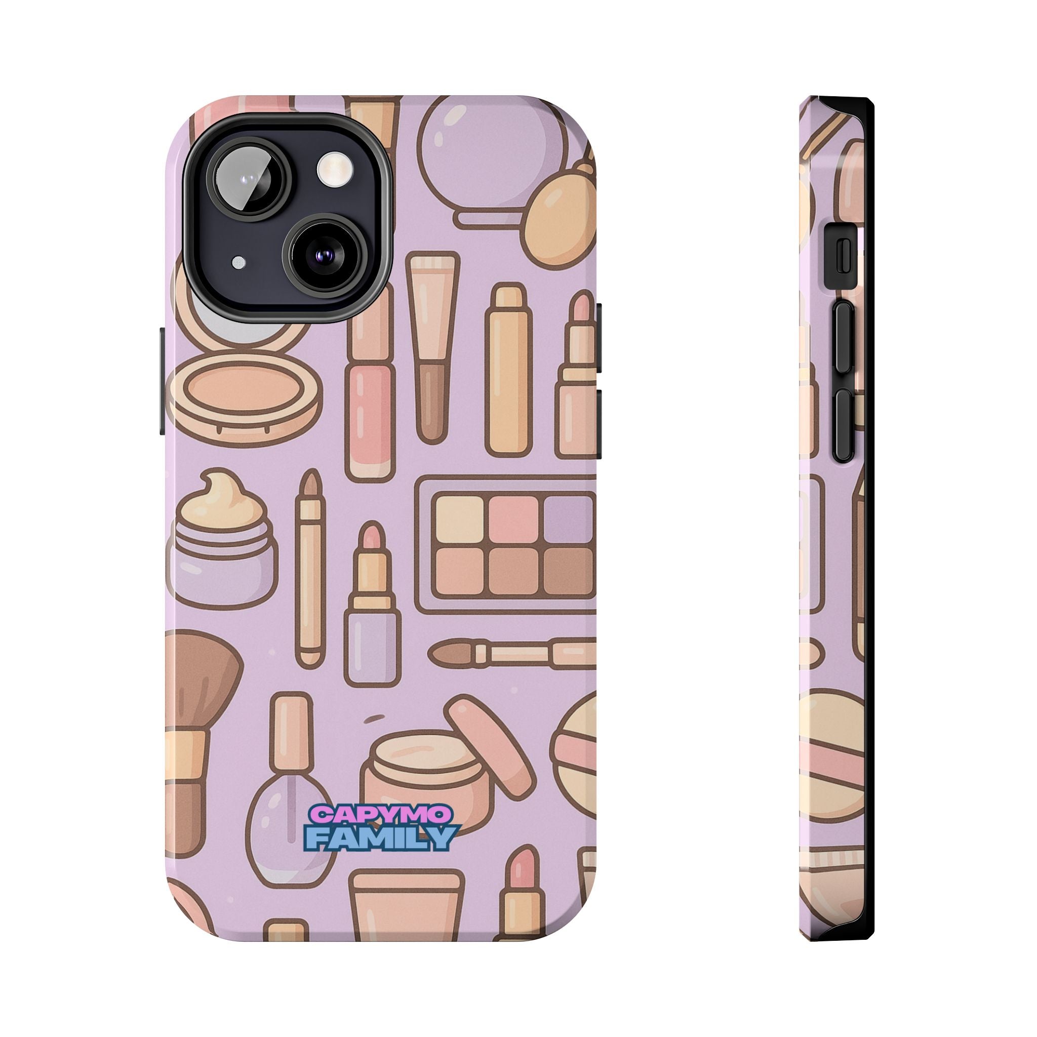 Capymo Family Kawaii Makeup Phone Case – Cute Girly iPhone Cover with Cosmetic Beauty Pattern