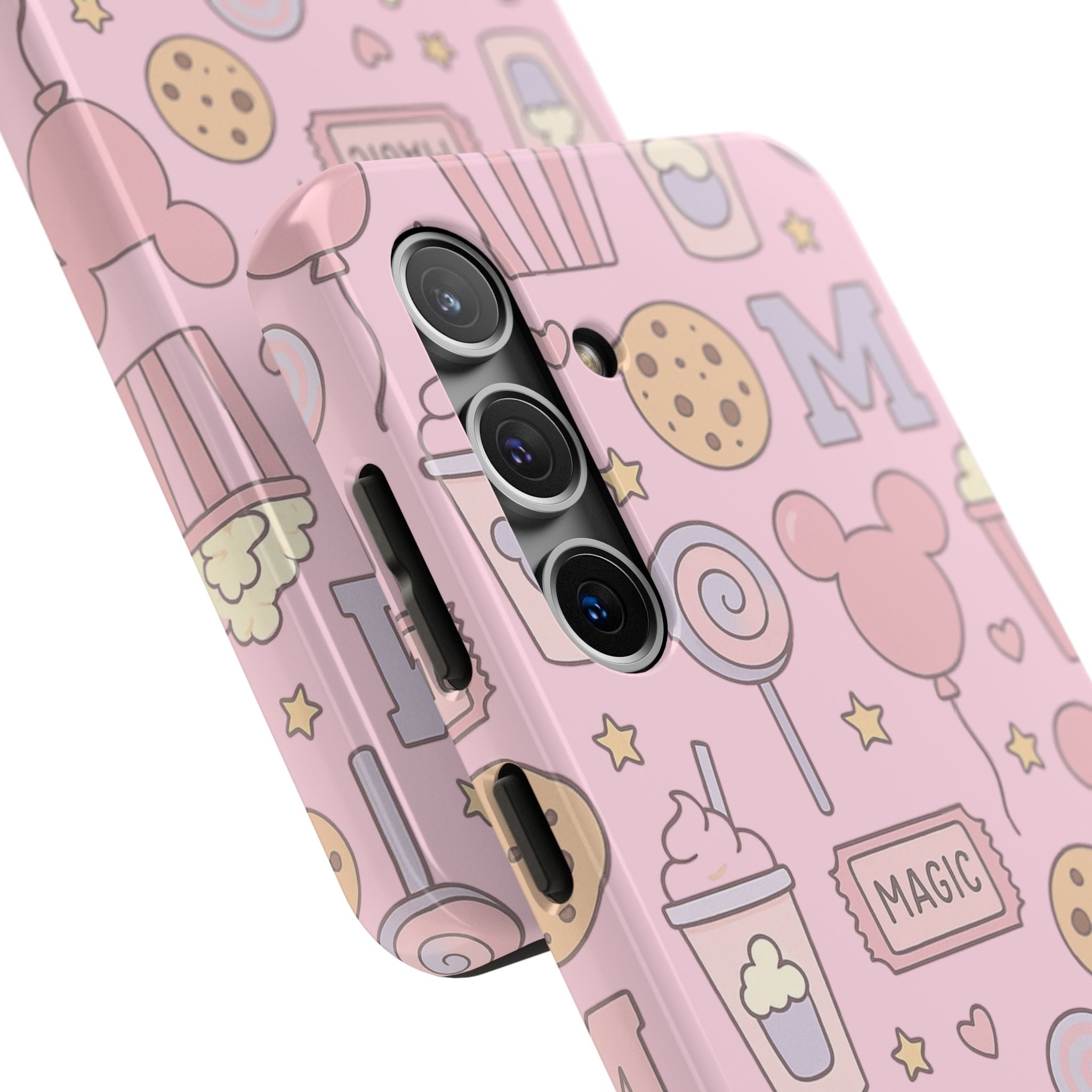 Capymo Family Kawaii Magic Snack Phone Case – Pastel Candy, Popcorn & Cookie Pattern Cover