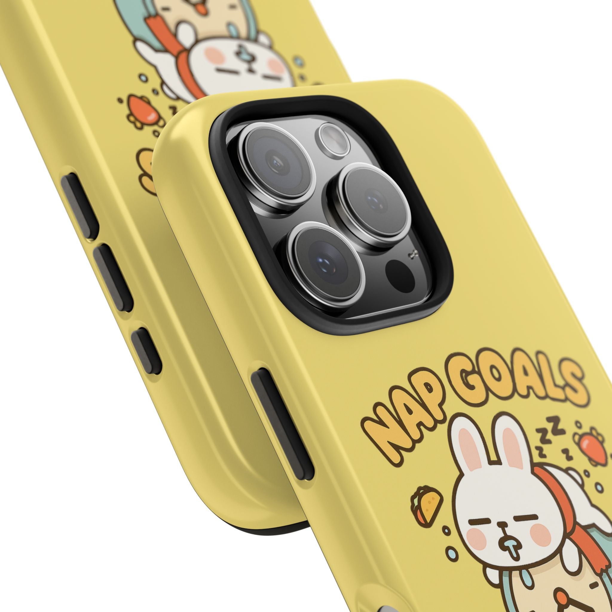 Capymo Family “Nap Goals” Phone Case – Cute Bunny Toto Sleeping on Alarm Clock Cover