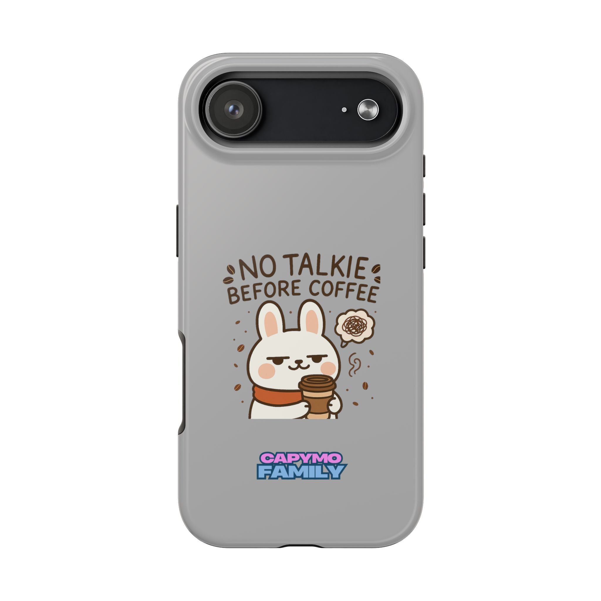 Capymo Family “No Talkie Before Coffee” Phone Case – Grumpy Bunny Morning Mood