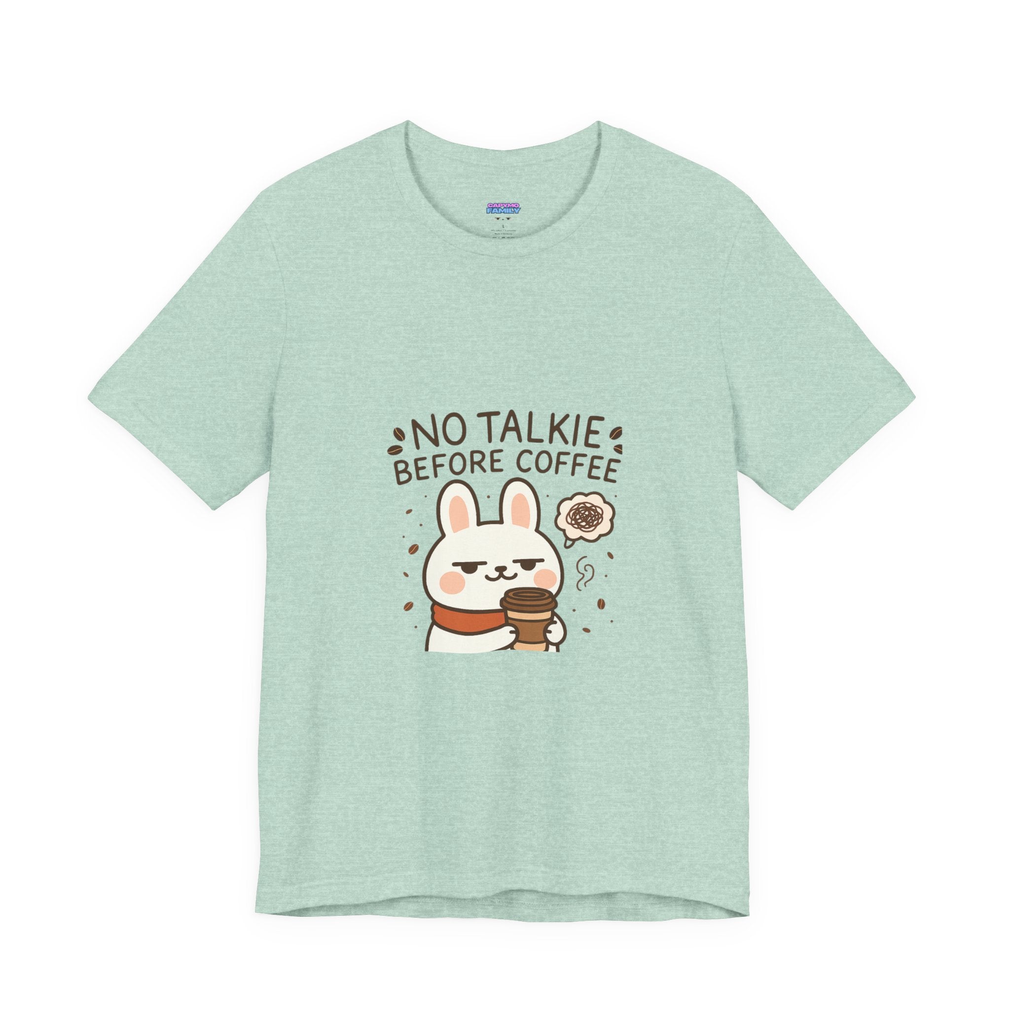 Capymo Family Kawaii Bunny Soft Cotton T-Shirt – "No Talkie Before Coffee" "Toto" The Bunny Cute Tee (Unisex)