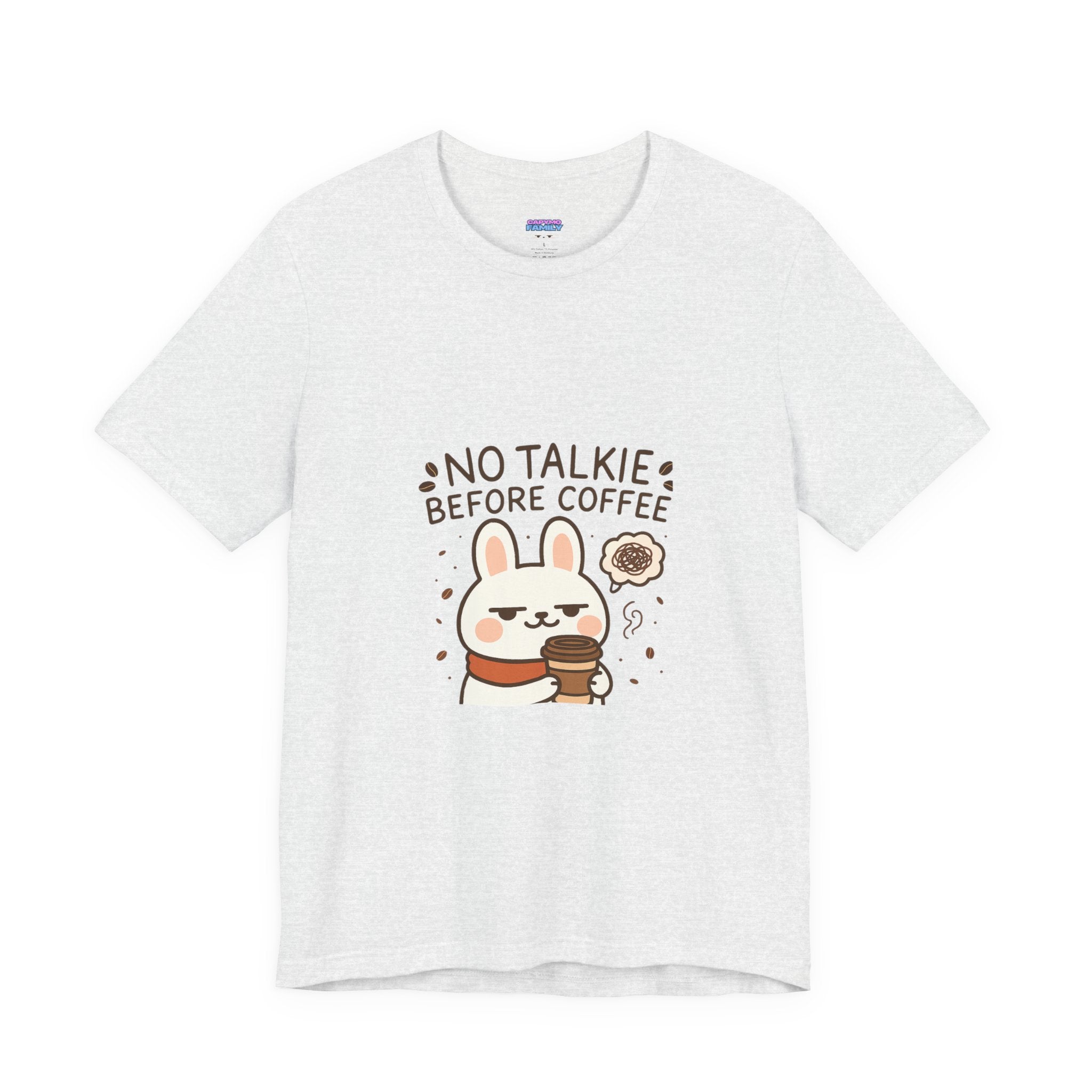 Capymo Family Kawaii Bunny Soft Cotton T-Shirt – "No Talkie Before Coffee" "Toto" The Bunny Cute Tee (Unisex)
