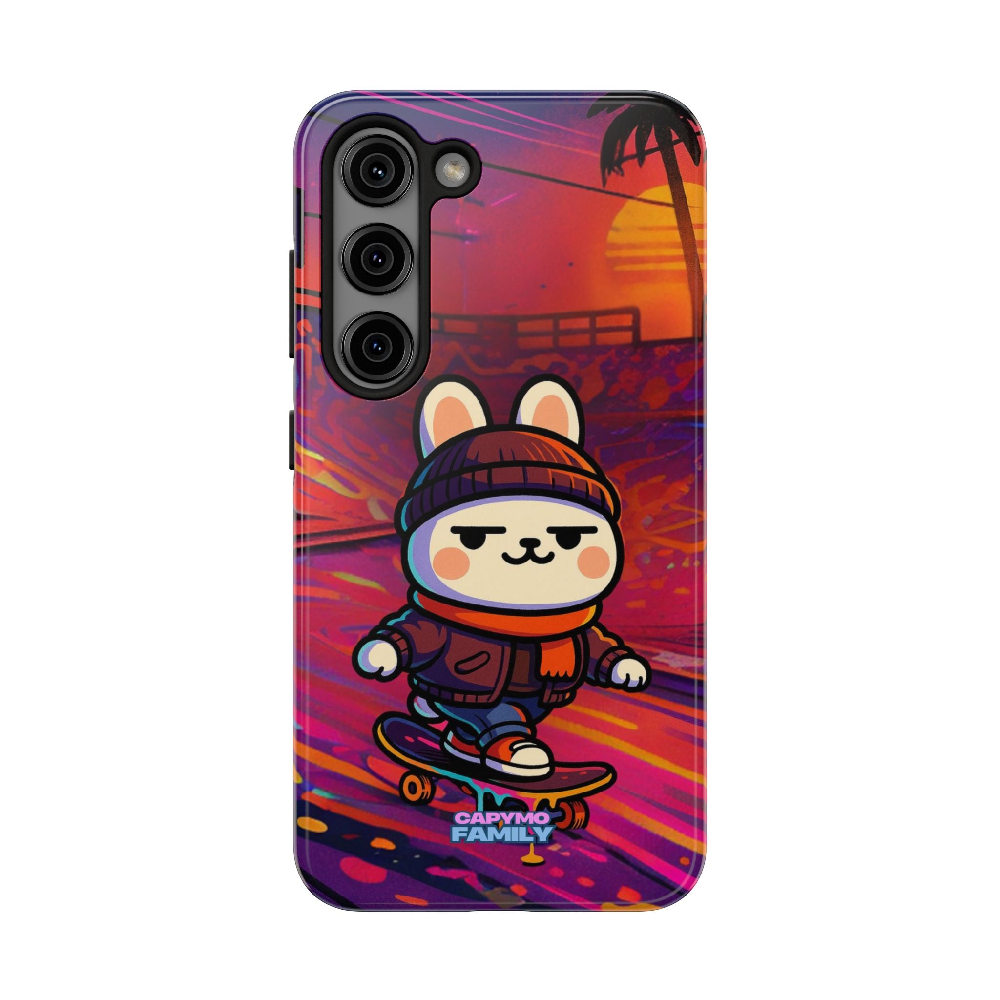 Capymo Family Sunset Skate Bunny Phone Case – Vibrant Skatepark Bunny "Toto" Phone Case