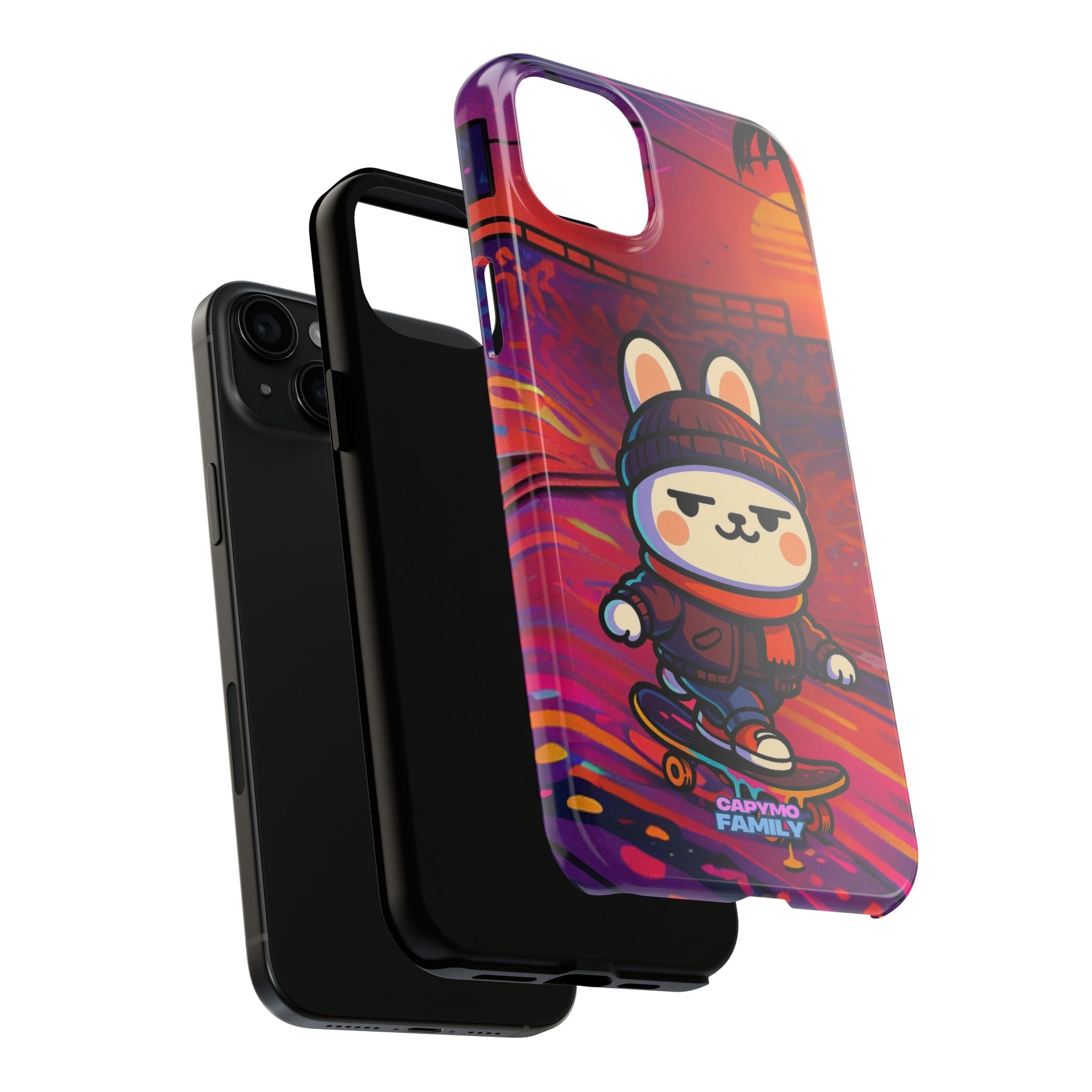 Capymo Family Sunset Skate Bunny Phone Case – Vibrant Skatepark Bunny "Toto" Phone Case