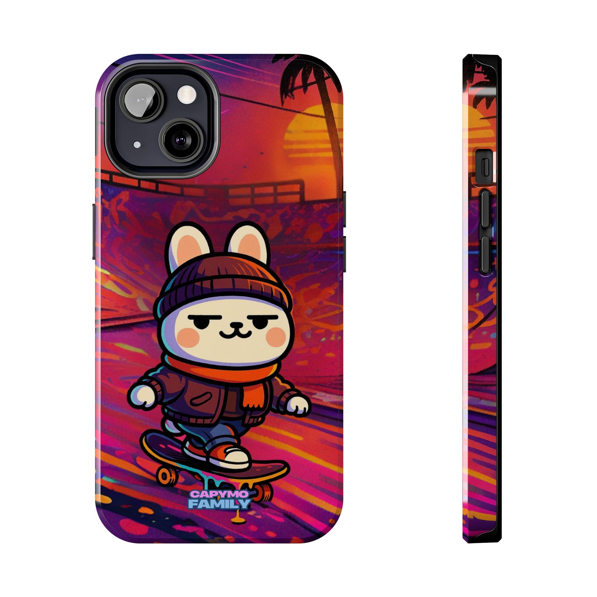 Capymo Family Sunset Skate Bunny Phone Case – Vibrant Skatepark Bunny "Toto" Phone Case