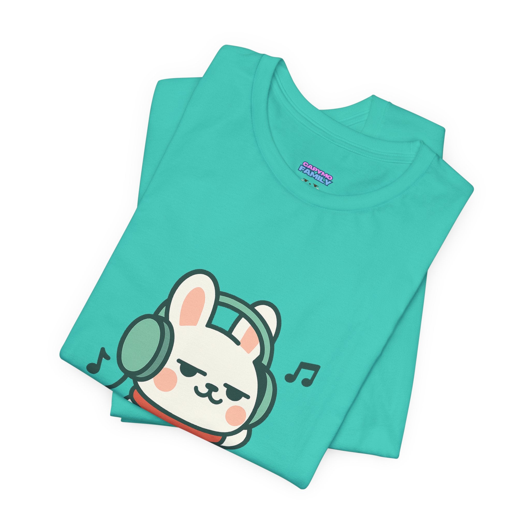 Capymo Family Cute Bunny Music Unisex Tee, Soft Beats Only, Gift for Music Lovers, Relaxed Fit T-Shirt, Animal Lover Apparel, Casual Wear