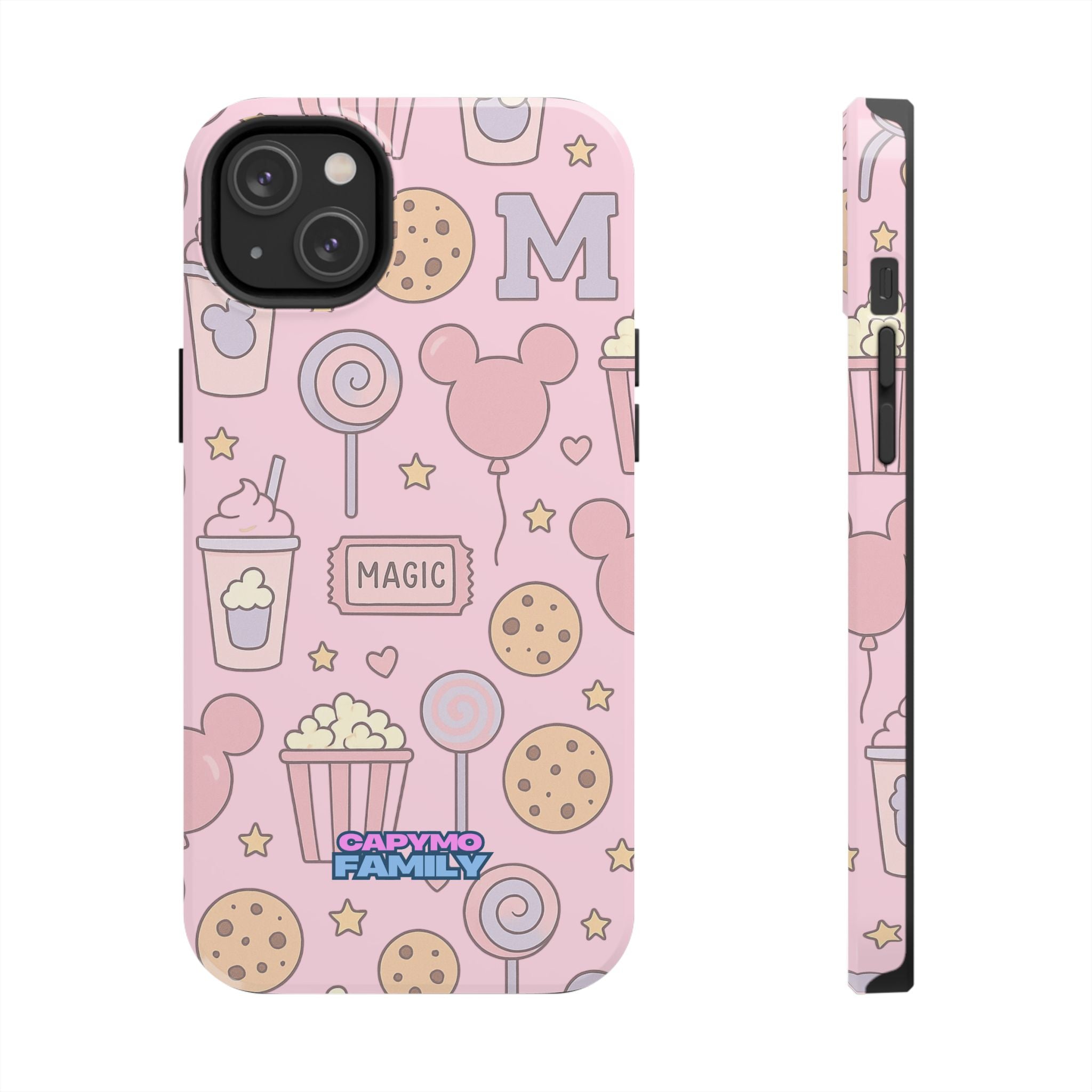 Capymo Family Kawaii Magic Snack Phone Case – Pastel Candy, Popcorn & Cookie Pattern Cover