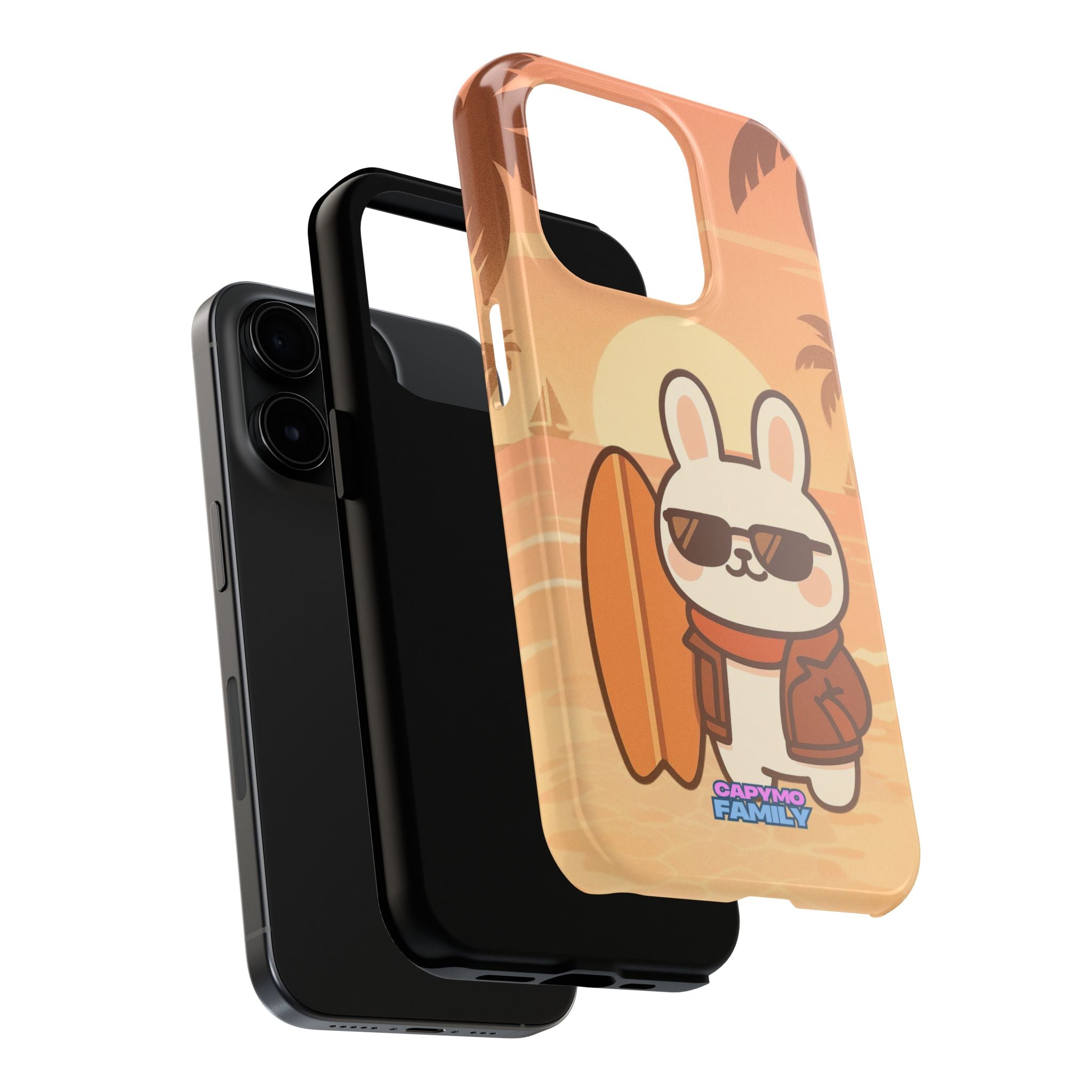 Capymo Family Sunset Surf Bunny Phone Case – Tropical Beach Skateboard Bunny "Toto" Phone Case