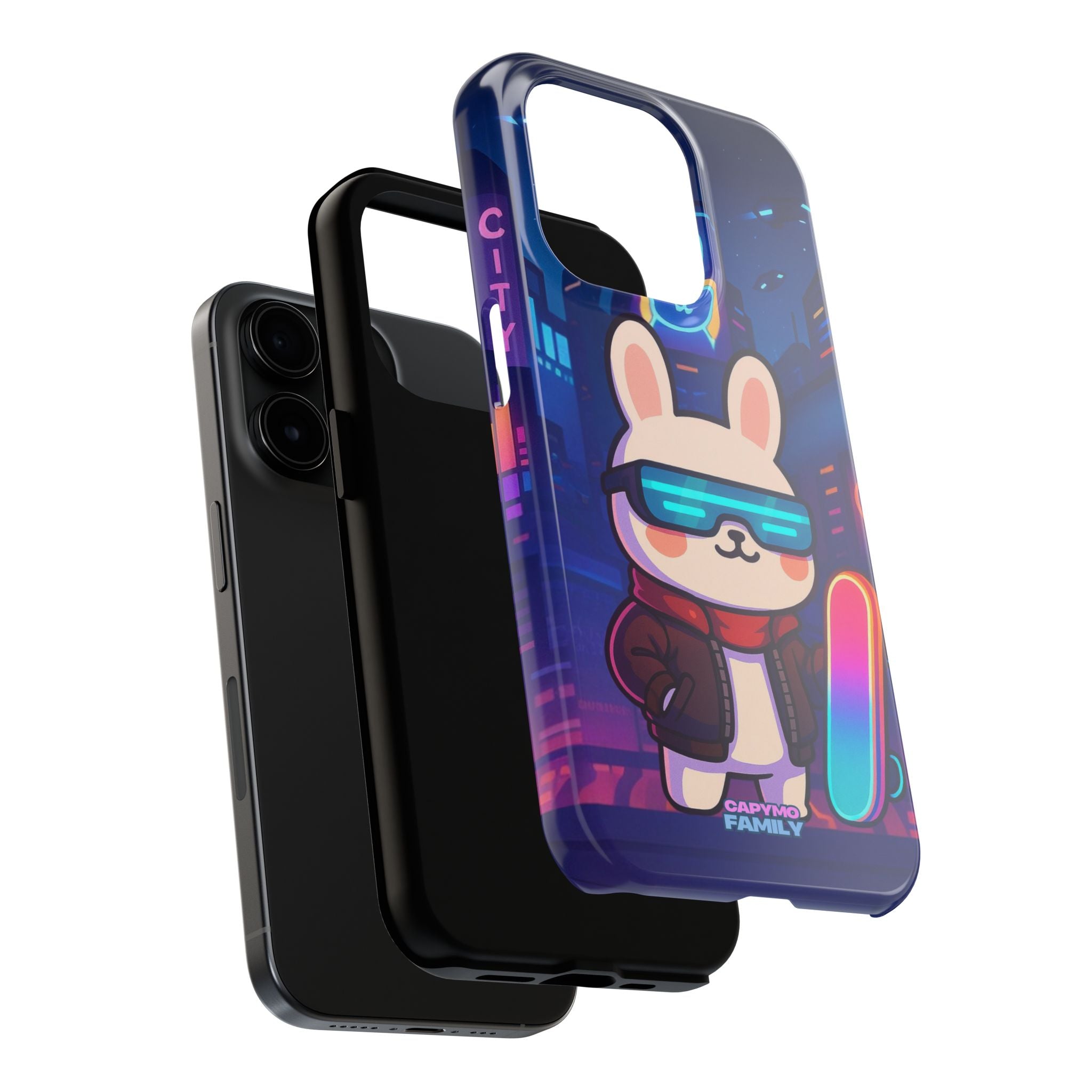 Capymo Family Cute Cartoon Bunny Tough Phone Case –Cyberpunk Bunny "Toto" Phone Case