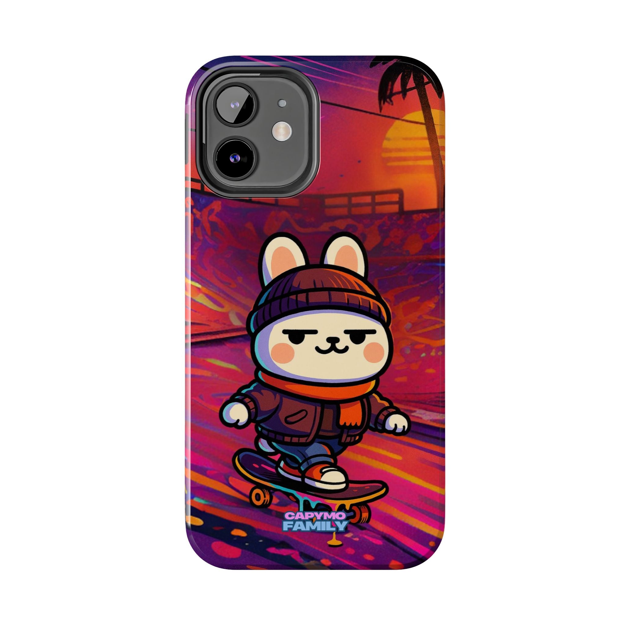 Capymo Family Sunset Skate Bunny Phone Case – Vibrant Skatepark Bunny "Toto" Phone Case