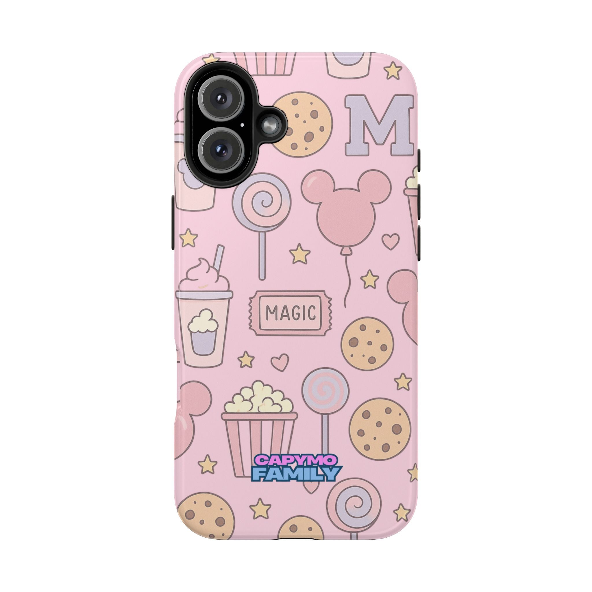 Capymo Family Kawaii Magic Snack Phone Case – Pastel Candy, Popcorn & Cookie Pattern Cover