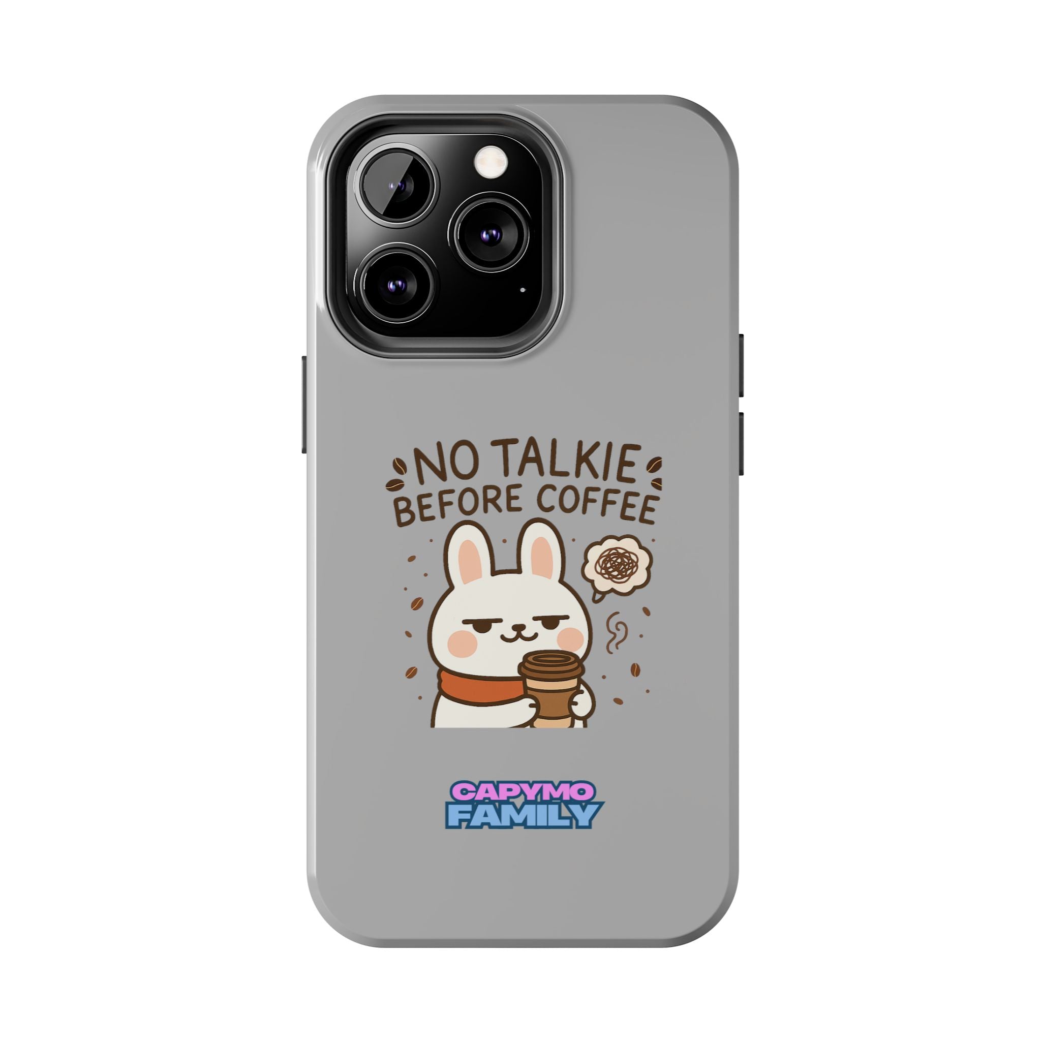 Capymo Family “No Talkie Before Coffee” Phone Case – Grumpy Bunny Morning Mood