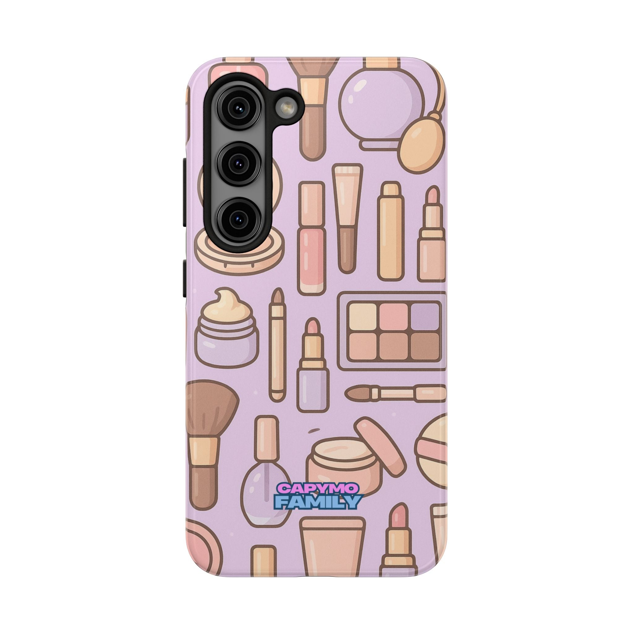 Capymo Family Kawaii Makeup Phone Case – Cute Girly iPhone Cover with Cosmetic Beauty Pattern